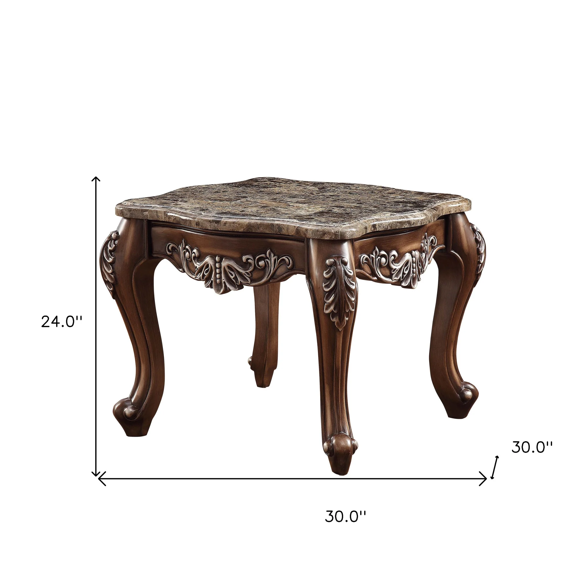 24" Antique Oak And Marble Square End Table By Homeroots - Image 6