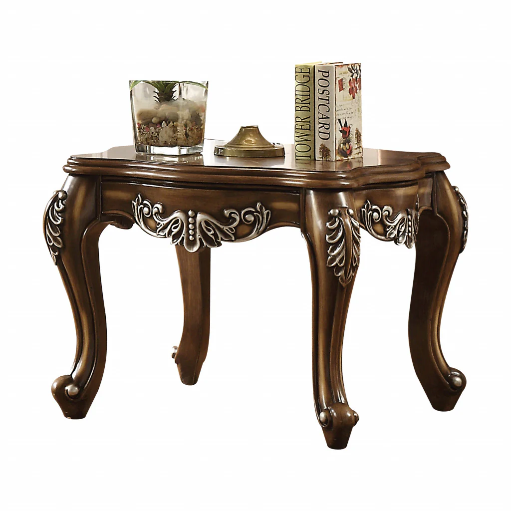 24" Antiqued Oak Manufactured Wood Scallop Square End Table By Homeroots - Image 2