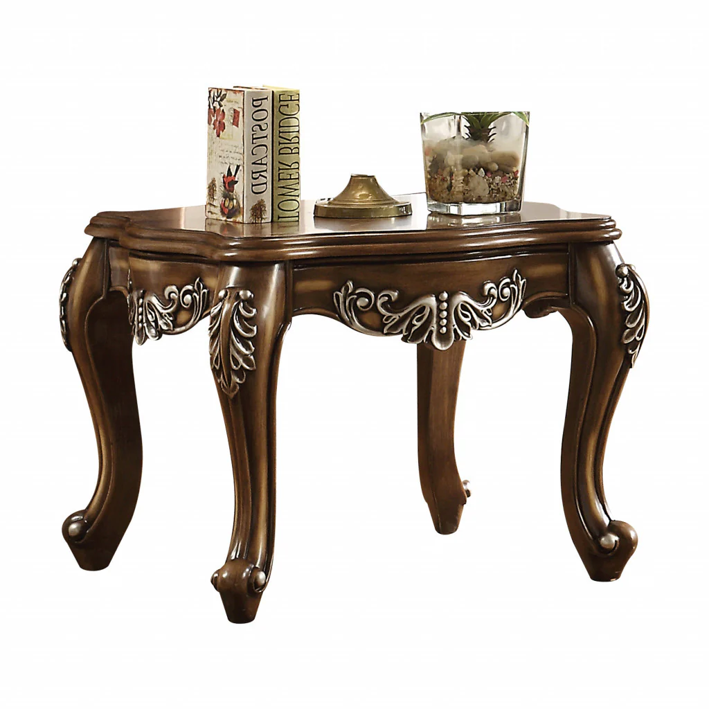 24" Antiqued Oak Manufactured Wood Scallop Square End Table By Homeroots - Image 3