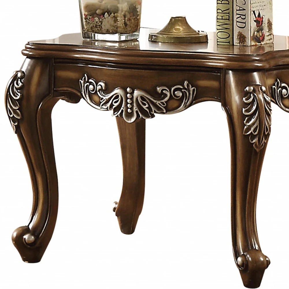 24" Antiqued Oak Manufactured Wood Scallop Square End Table By Homeroots - Image 4