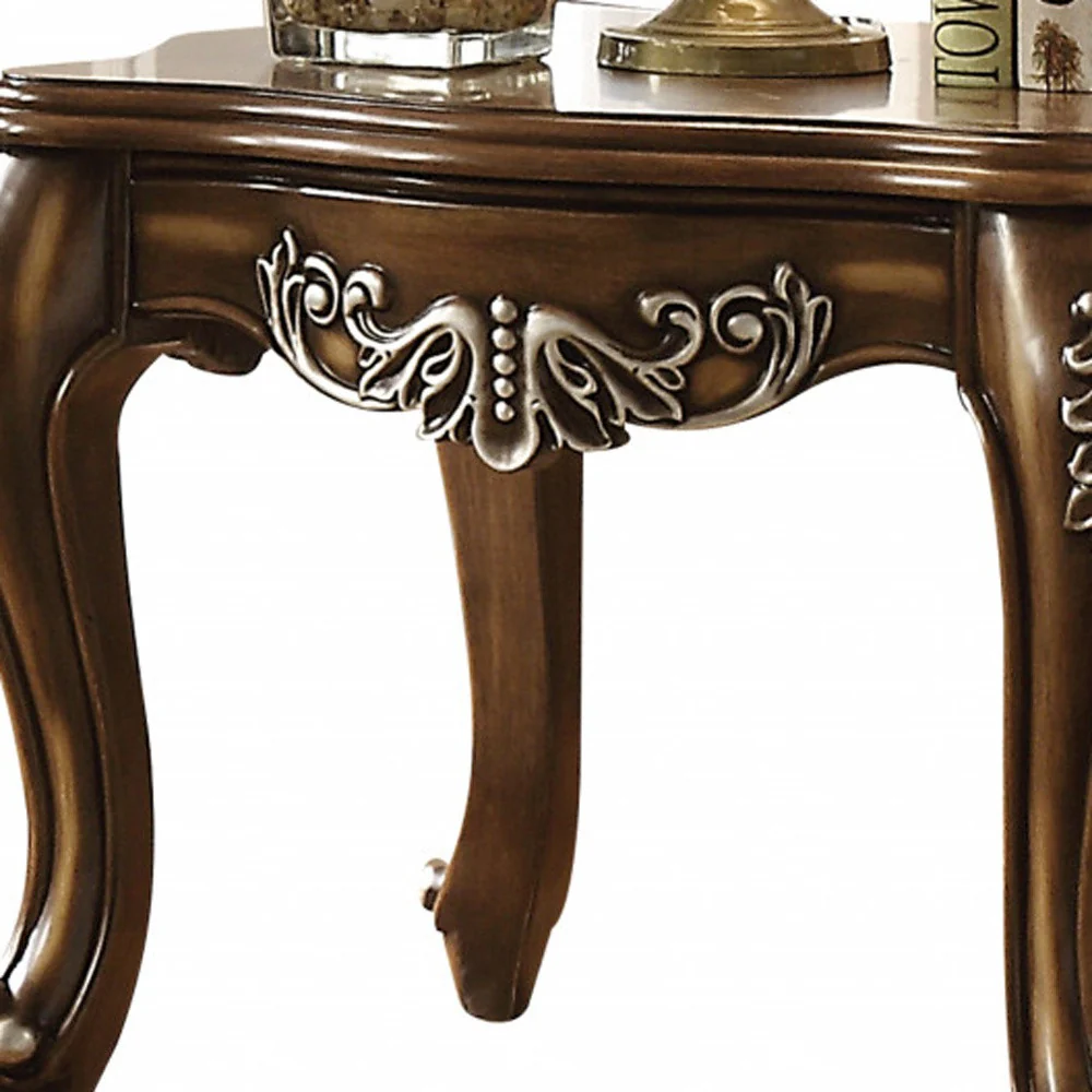 24" Antiqued Oak Manufactured Wood Scallop Square End Table By Homeroots - Image 5