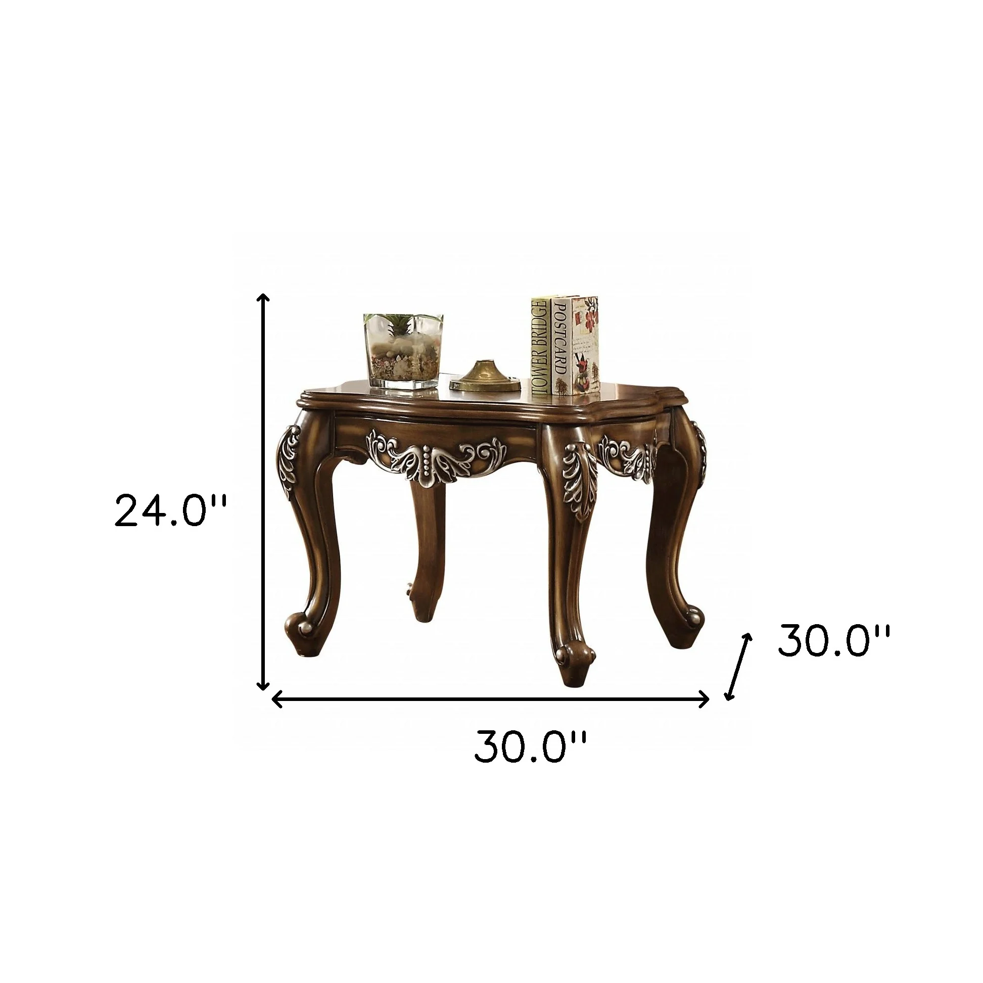 24" Antiqued Oak Manufactured Wood Scallop Square End Table By Homeroots - Image 6