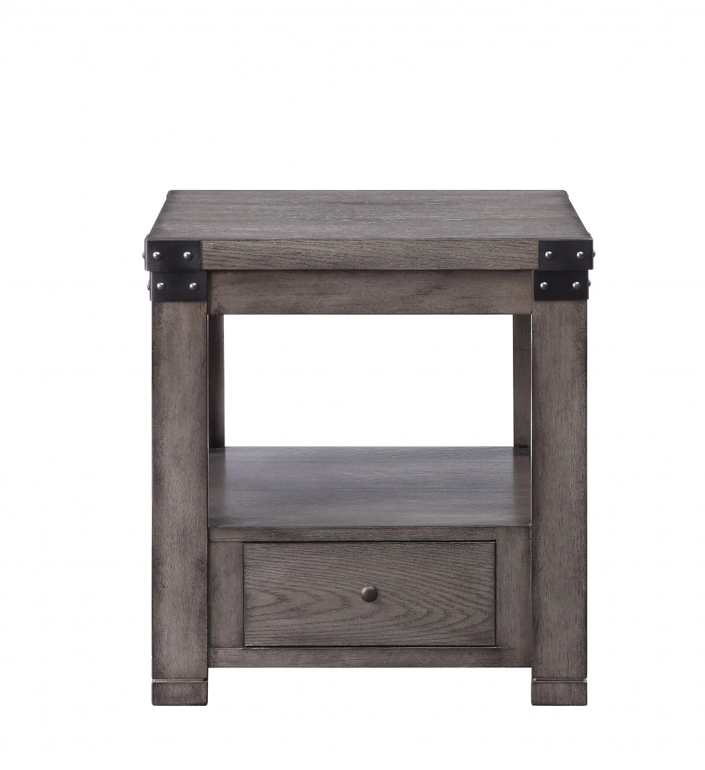24" Ash Gray Square End Table With Drawer And Shelf By Homeroots - Image 2