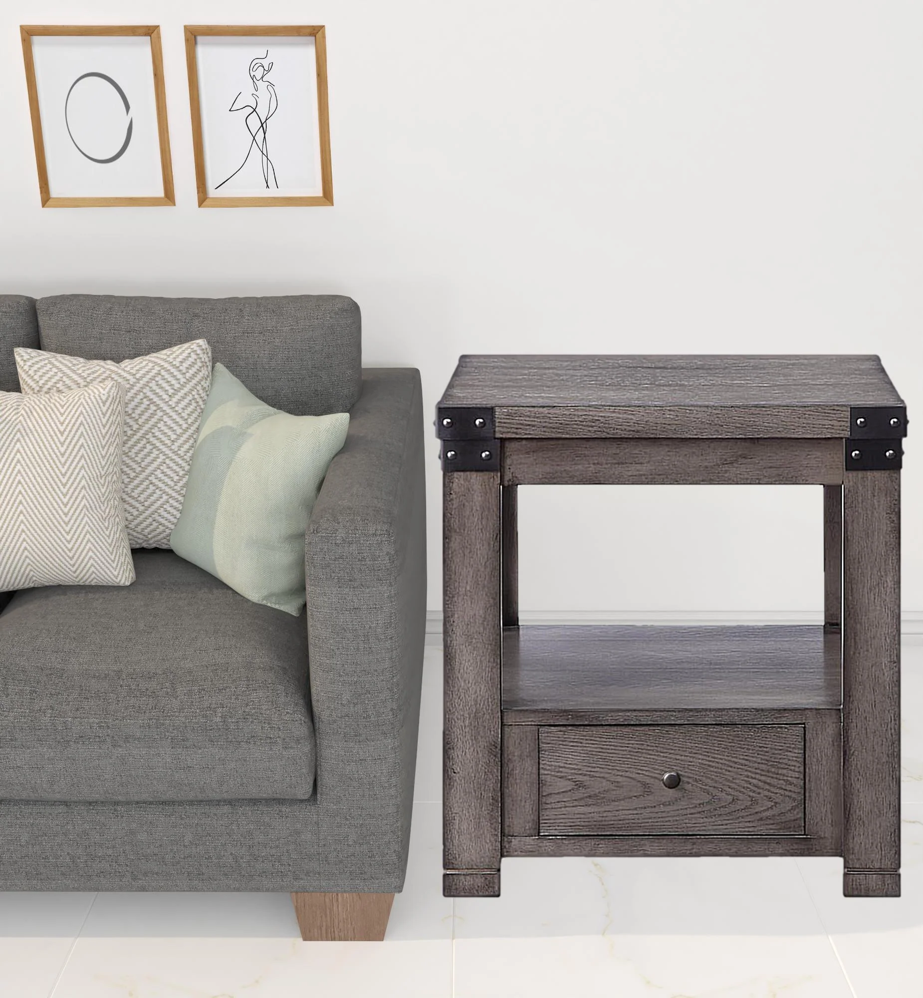 24" Ash Gray Square End Table With Drawer And Shelf By Homeroots - Image 3