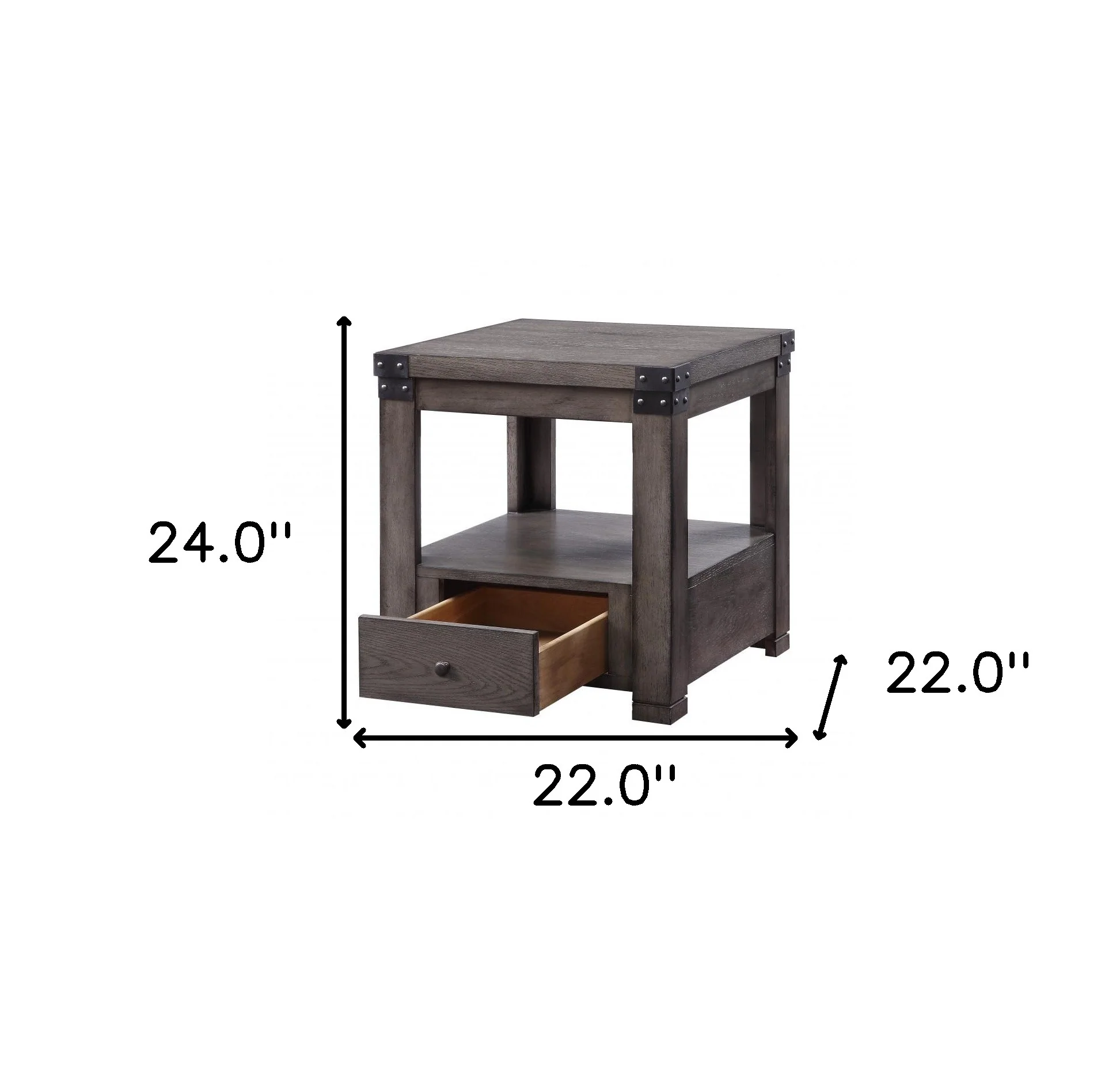 24" Ash Gray Square End Table With Drawer And Shelf By Homeroots - Image 5