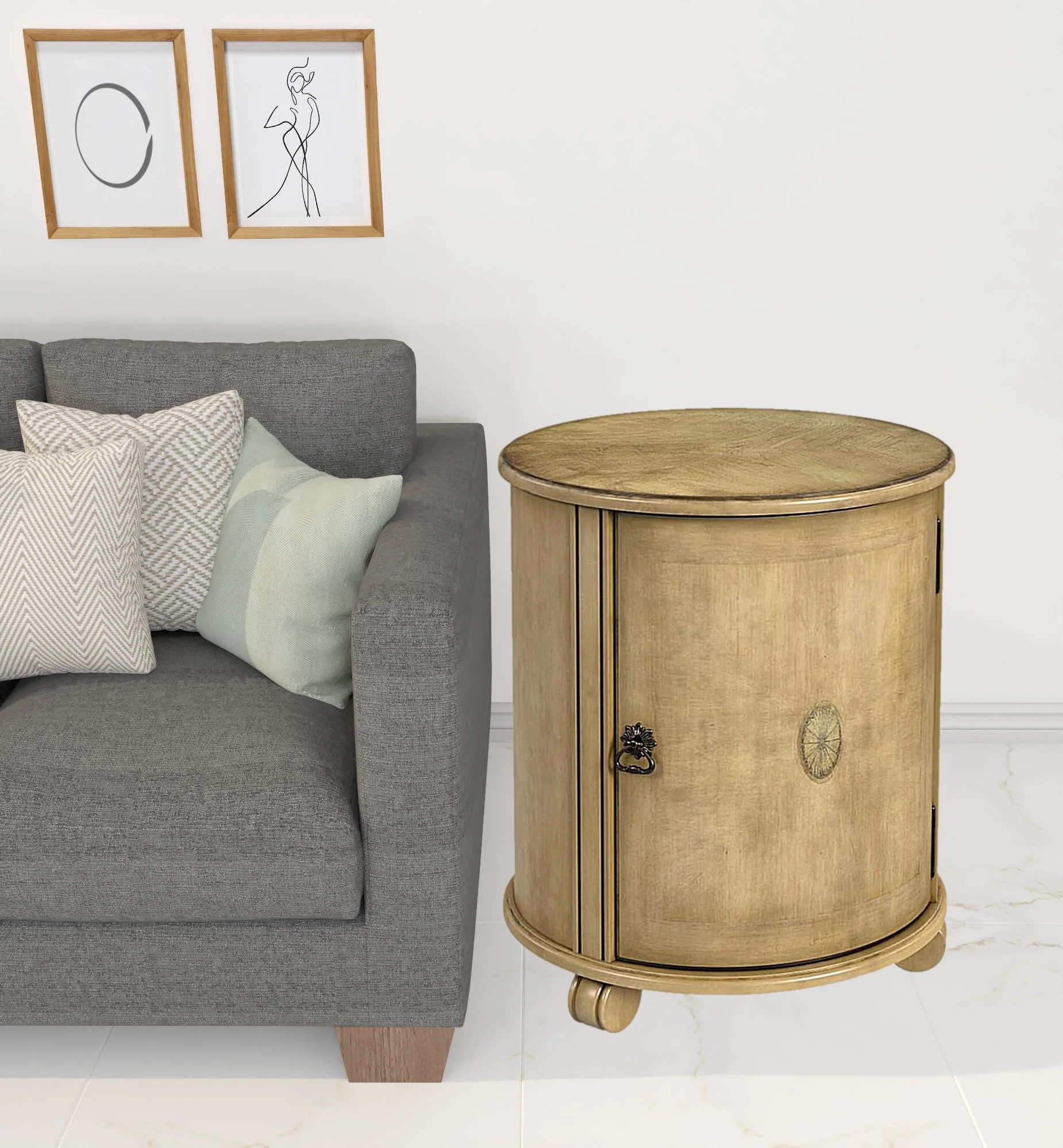 24" Beige Manufactured Wood Round End Table With Shelf By Homeroots - Image 6