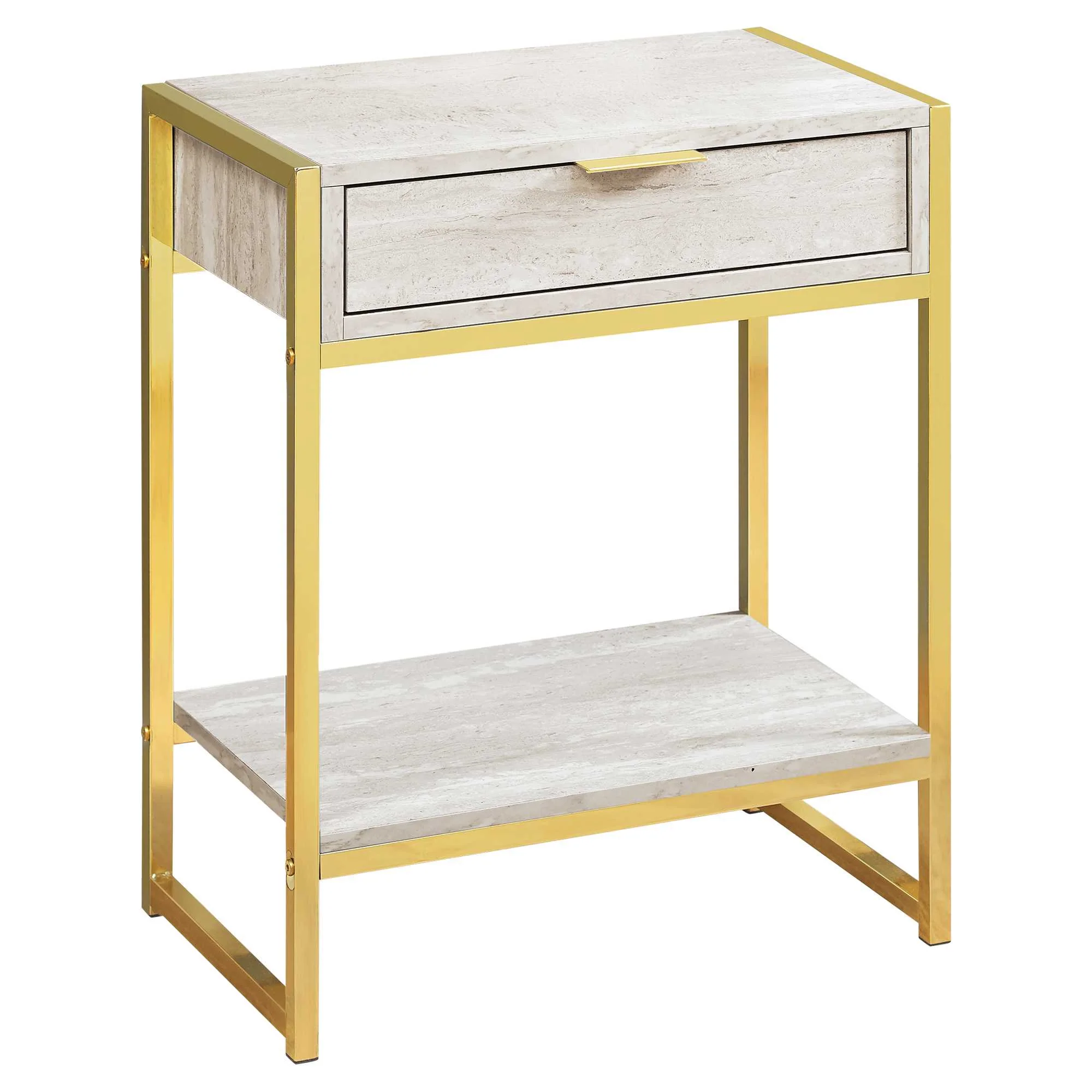 24" Beige Marble Finish and Gold Metal Accent Table By Homeroots - Image 2