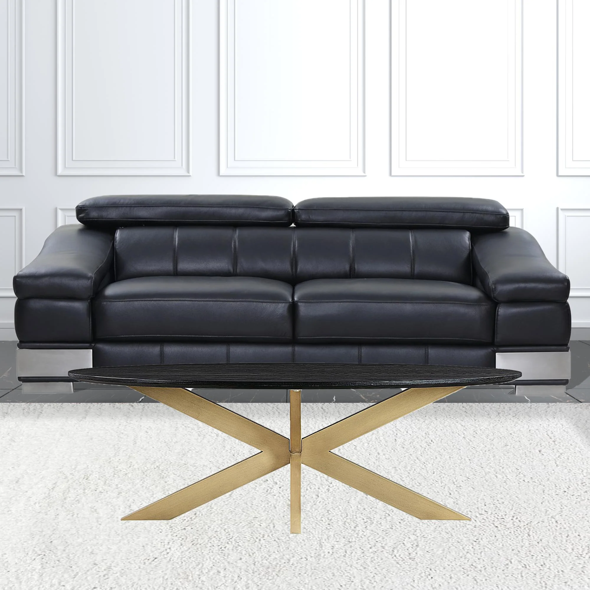 24" Black And Brass Solid Wood Oval Coffee Table By Homeroots - Image 3