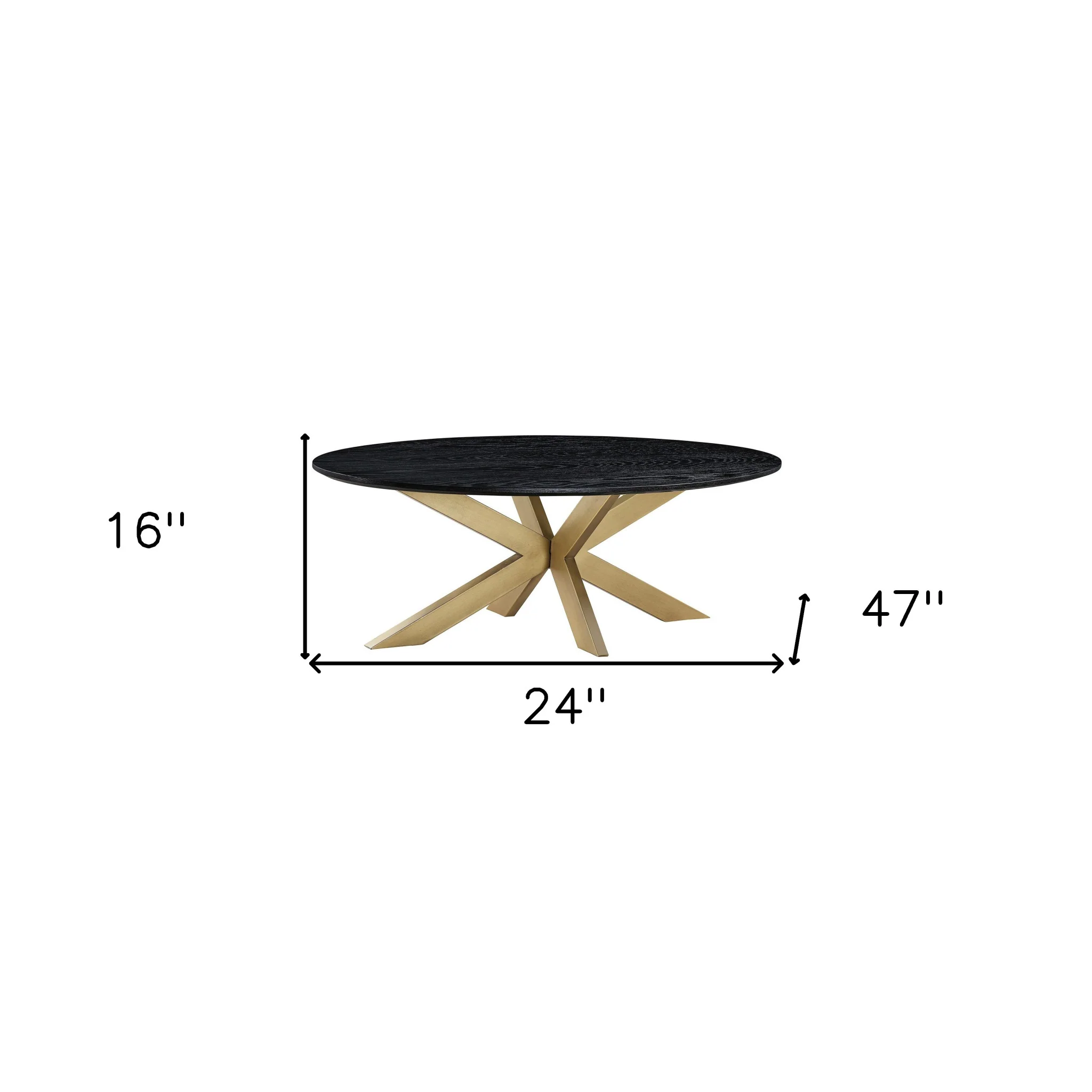 24" Black And Brass Solid Wood Oval Coffee Table By Homeroots - Image 6