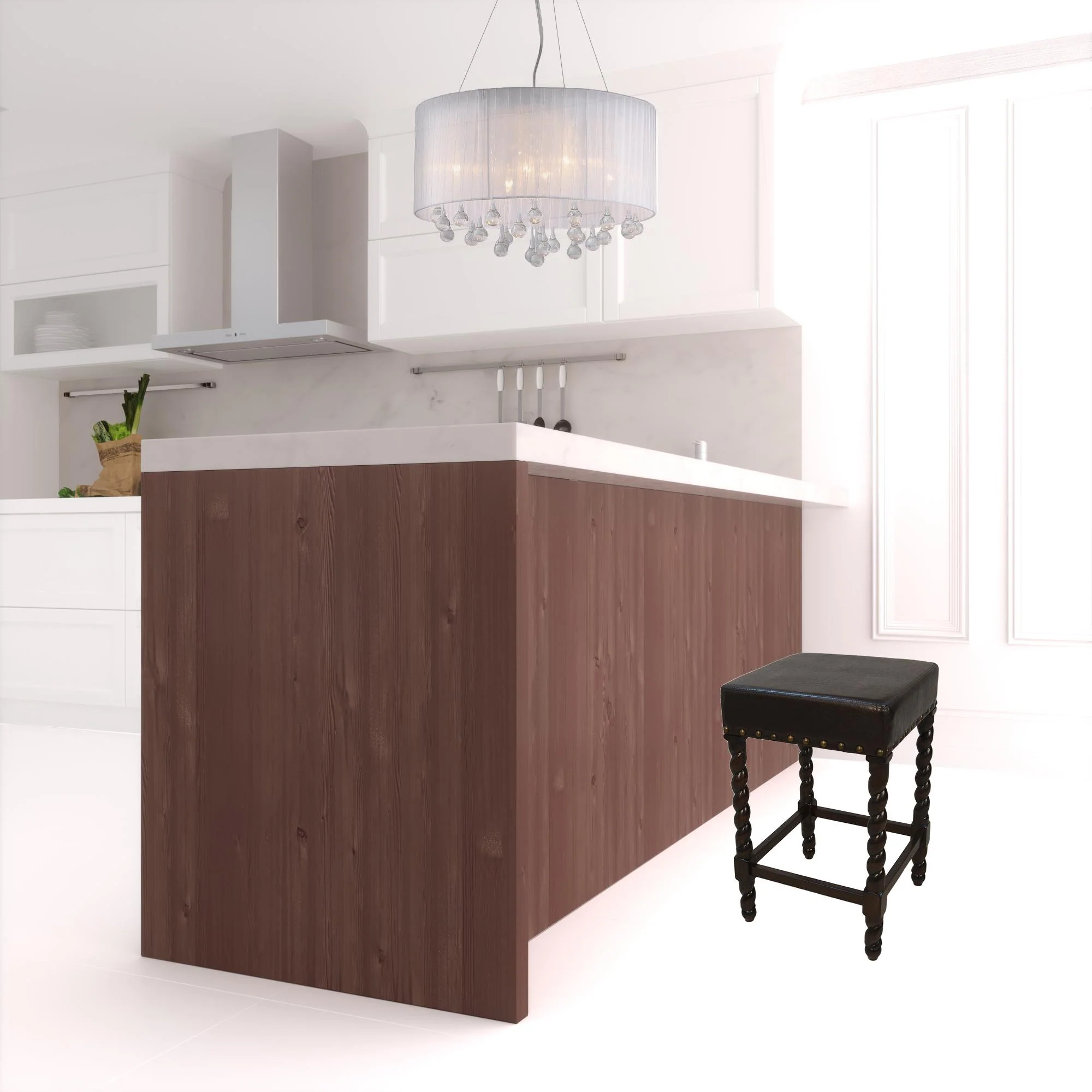24" Black and Espresso Faux Leather and Solid Wood Backless Counter Height Bar Chair with Footrest By Homeroots - Image 2