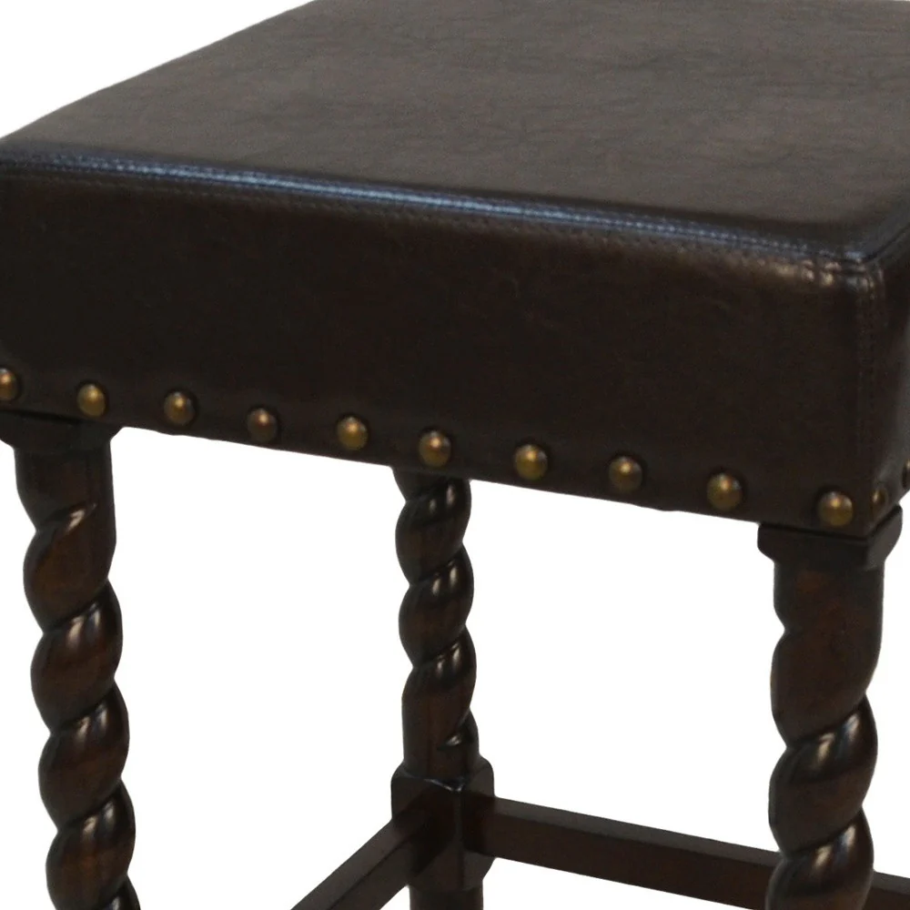 24" Black and Espresso Faux Leather and Solid Wood Backless Counter Height Bar Chair with Footrest By Homeroots - Image 3