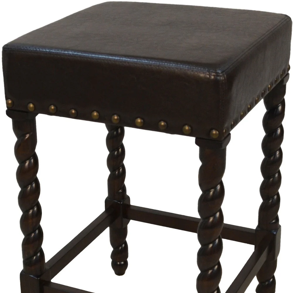 24" Black and Espresso Faux Leather and Solid Wood Backless Counter Height Bar Chair with Footrest By Homeroots - Image 4