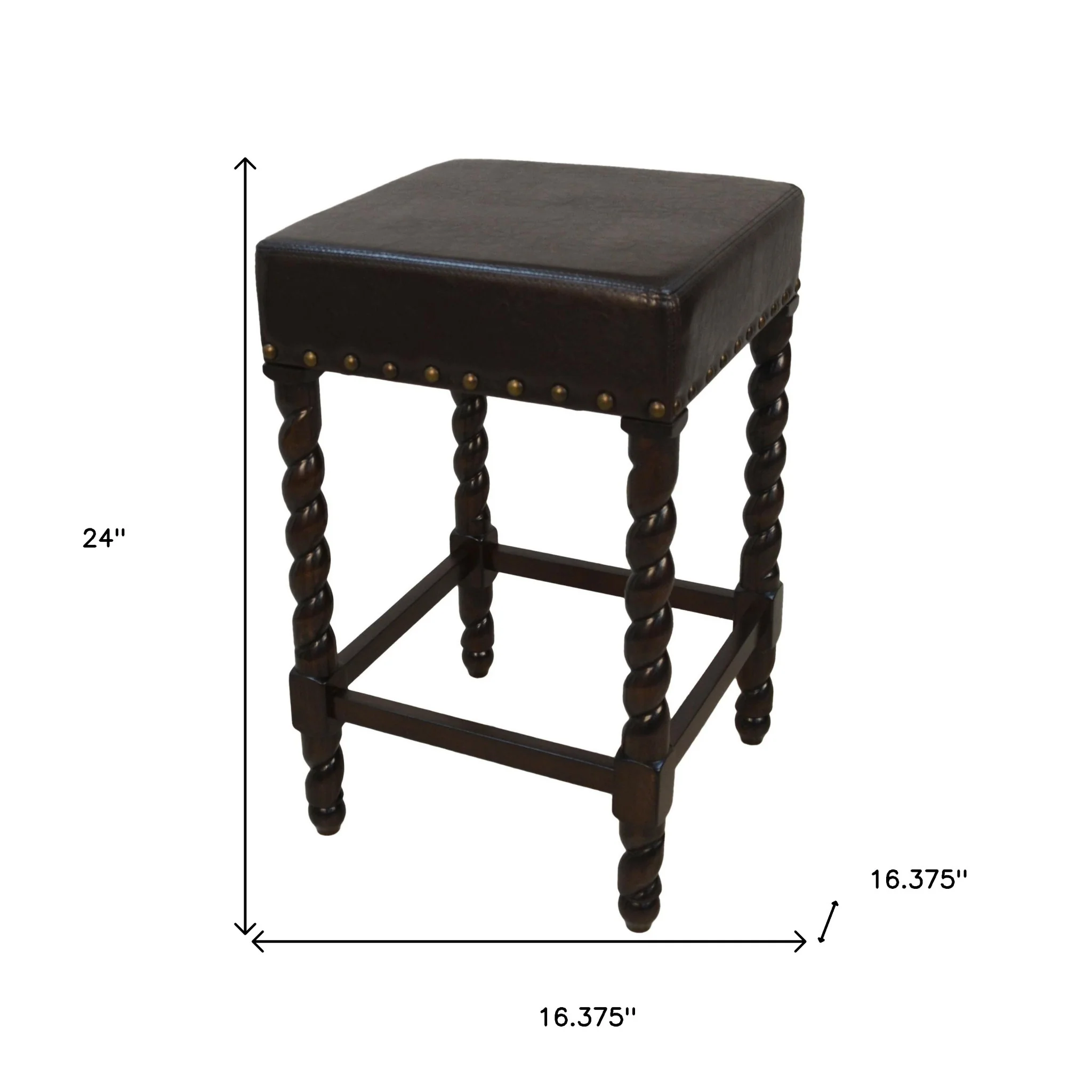 24" Black and Espresso Faux Leather and Solid Wood Backless Counter Height Bar Chair with Footrest By Homeroots - Image 5