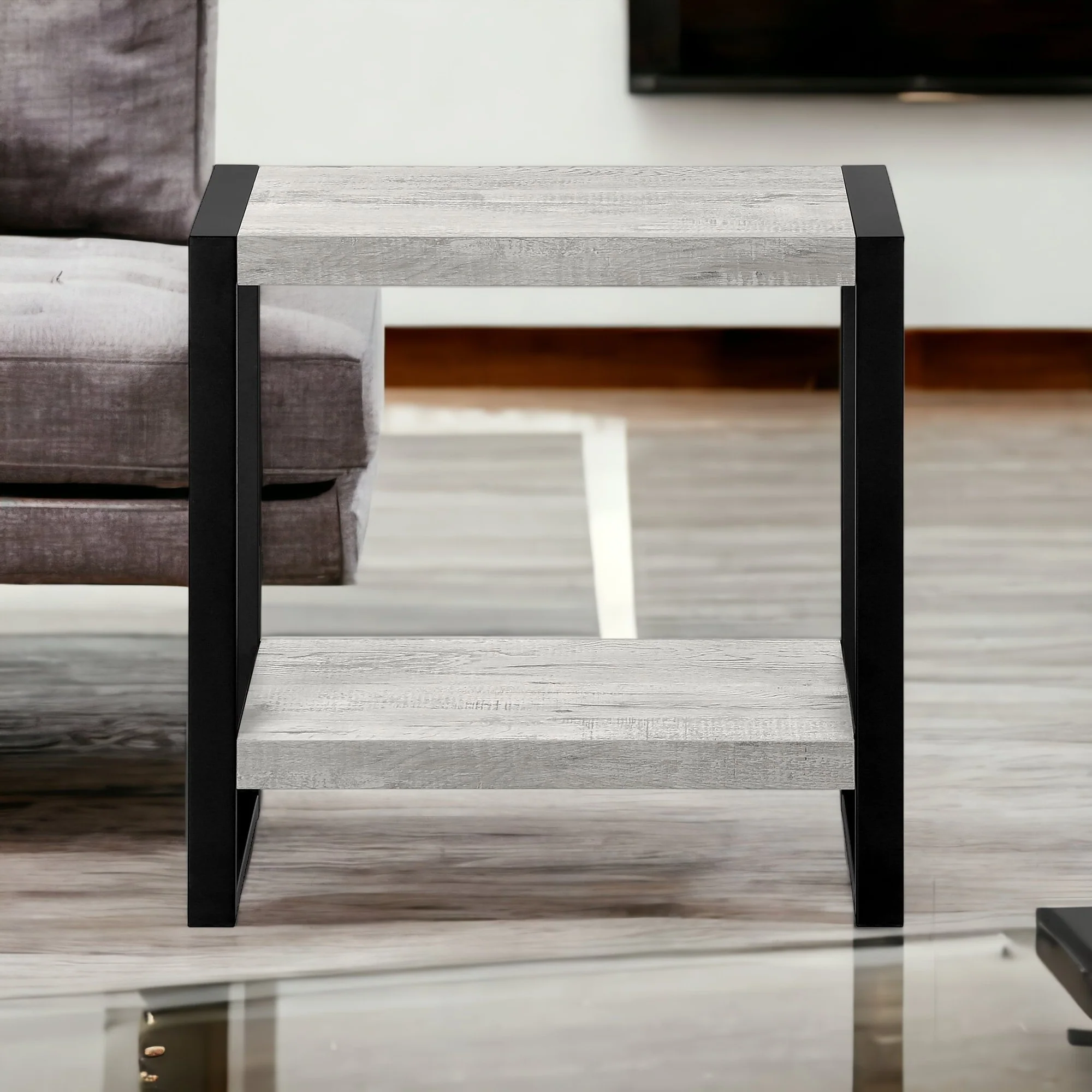 24" Black And Grey End Table With Shelf By Homeroots - Image 9