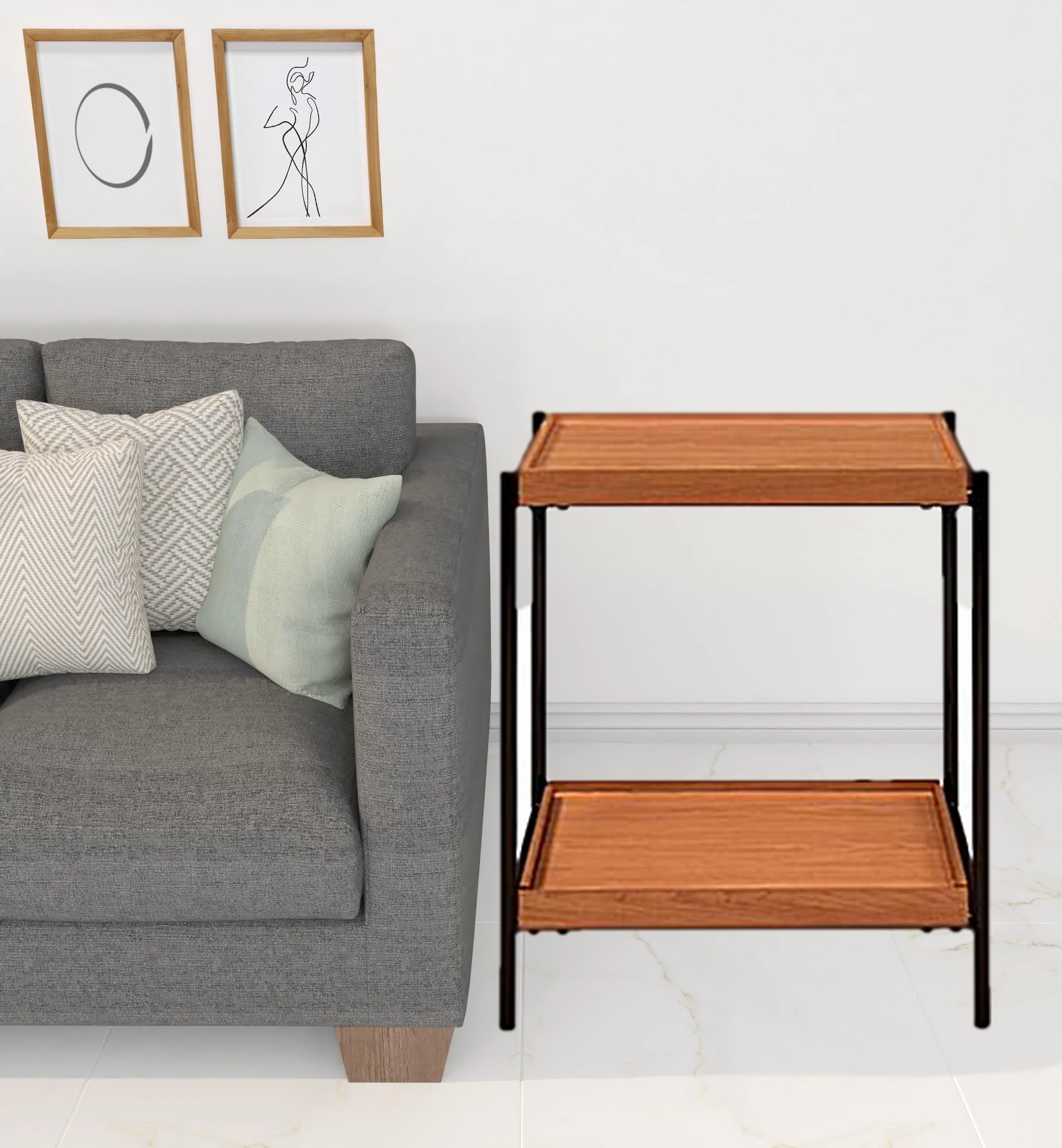 24" Black And Honey Oak Wood And Metal Square End Table With Shelf By Homeroots - Image 2