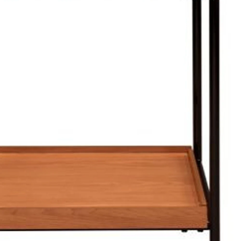 24" Black And Honey Oak Wood And Metal Square End Table With Shelf By Homeroots - Image 3