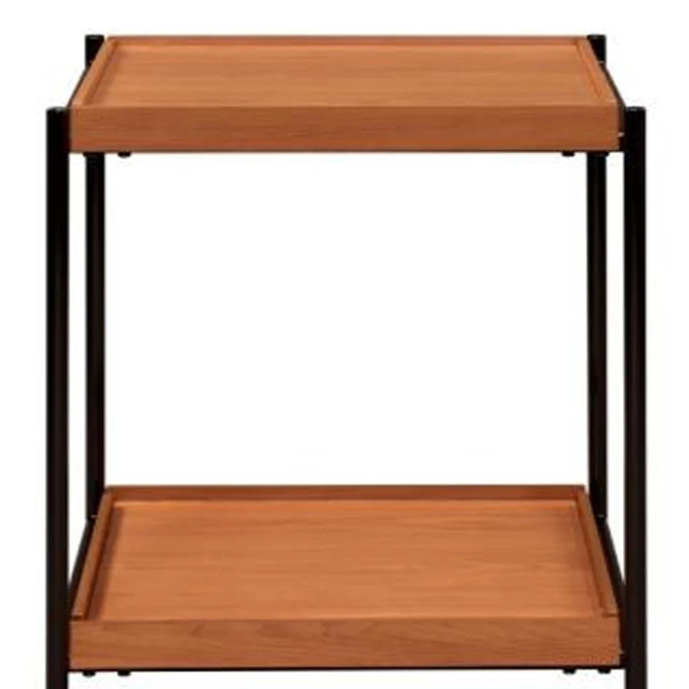 24" Black And Honey Oak Wood And Metal Square End Table With Shelf By Homeroots - Image 4