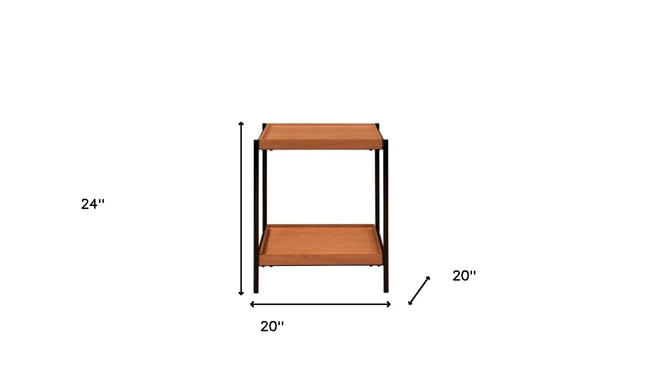 24" Black And Honey Oak Wood And Metal Square End Table With Shelf By Homeroots - Image 5