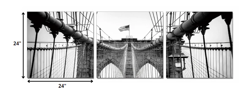24" Black and White Canvas 3 Horizontal Panels Photo By Homeroots - Image 2
