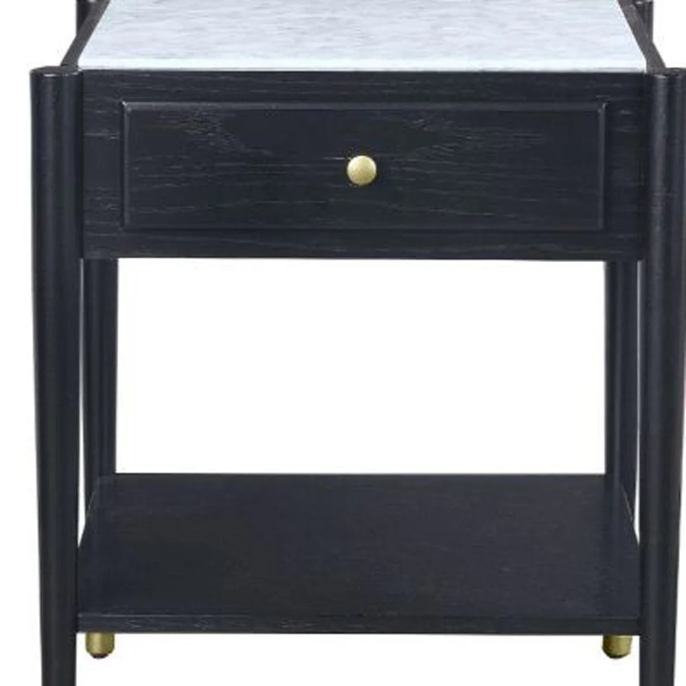 24" Black And White Marble And Solid Wood Rectangular End Table By Homeroots - Image 4