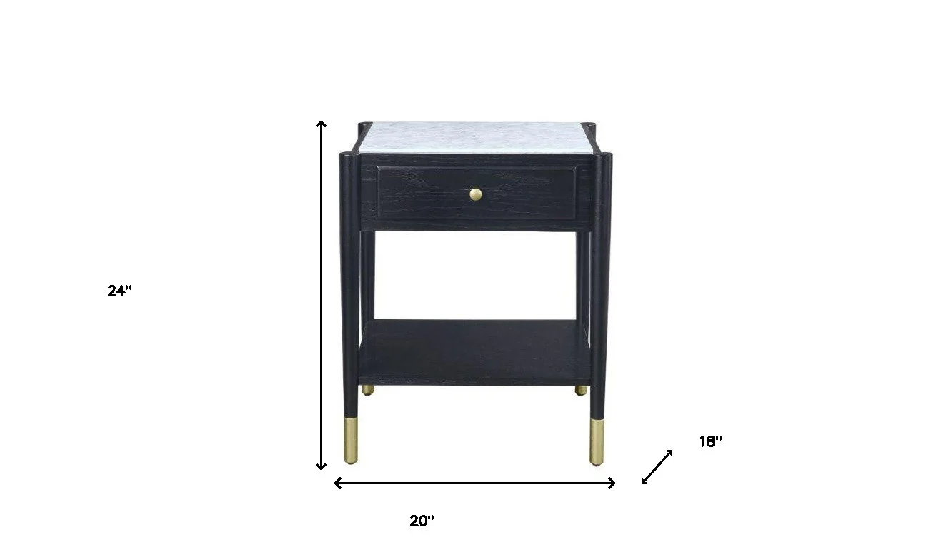 24" Black And White Marble And Solid Wood Rectangular End Table By Homeroots - Image 5