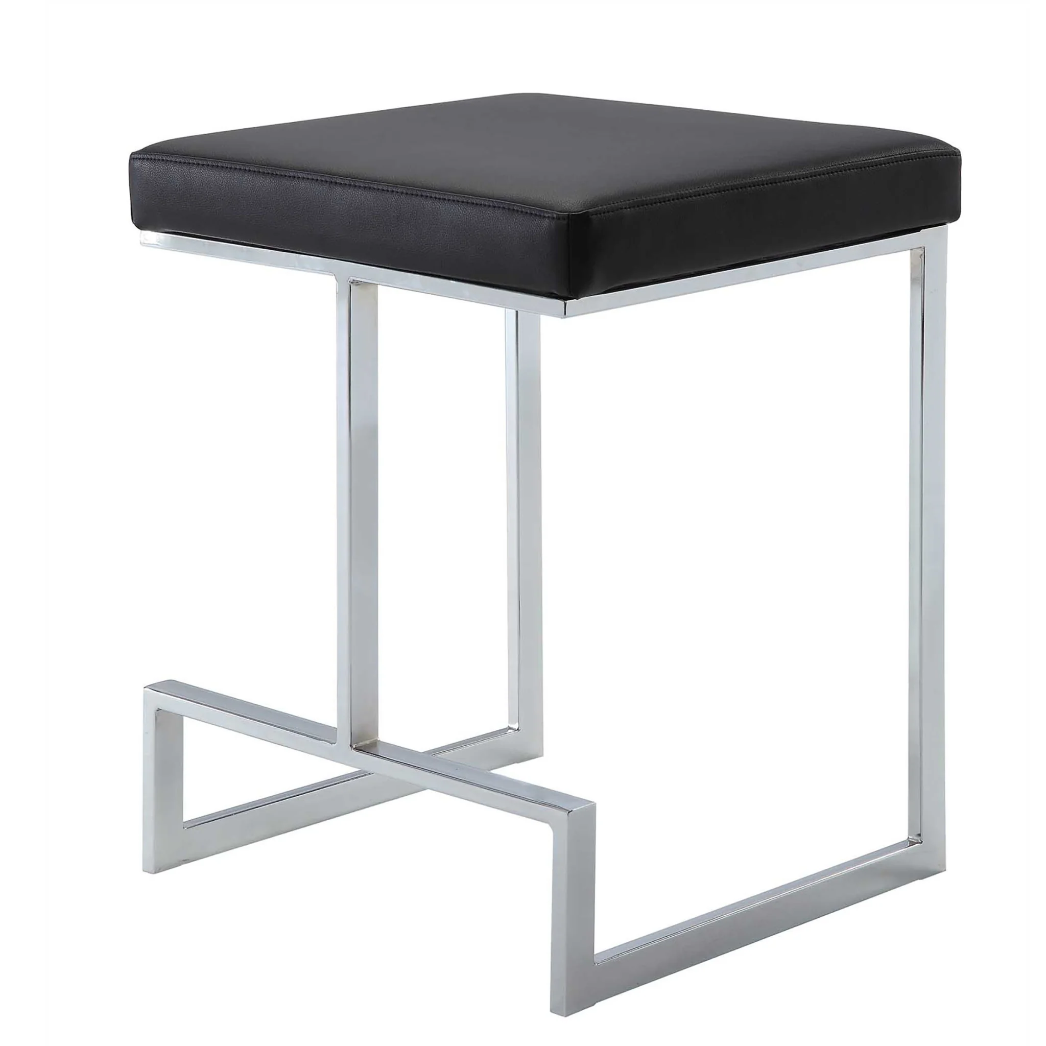 24" Black Faux Leather And Steel Backless Counter Height Bar Chair By Homeroots - Image 2