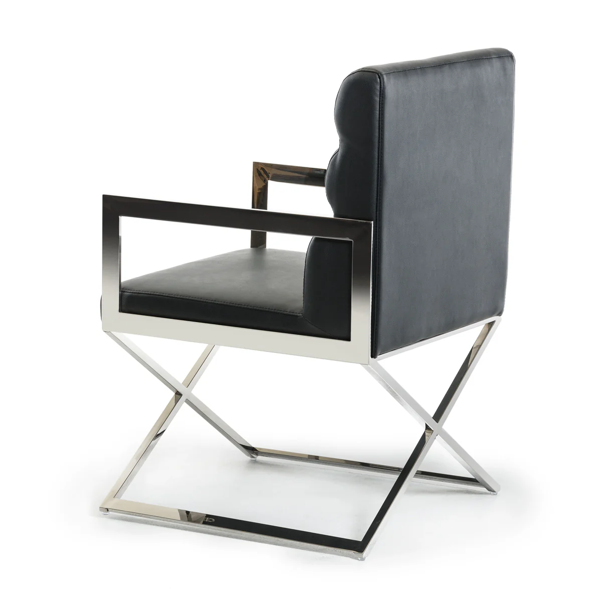 24' Black Leatherette And Stainless Steel Dining Chair By Homeroots - Image 2