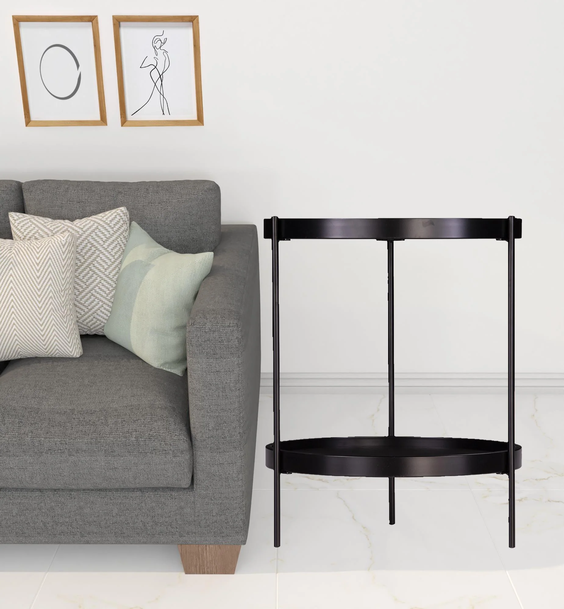 24" Black Manufactured Wood And Iron Round End Table With Shelf By Homeroots - Image 7