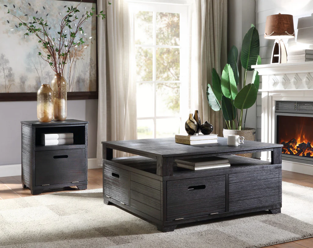 24" Black Manufactured Wood And Solid Wood Rectangular End Table By Homeroots - Image 4