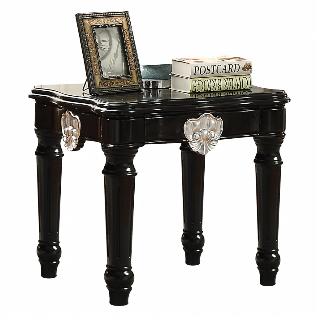 24" Black Manufactured Wood Carved Medallion Square End Table By Homeroots - Image 2