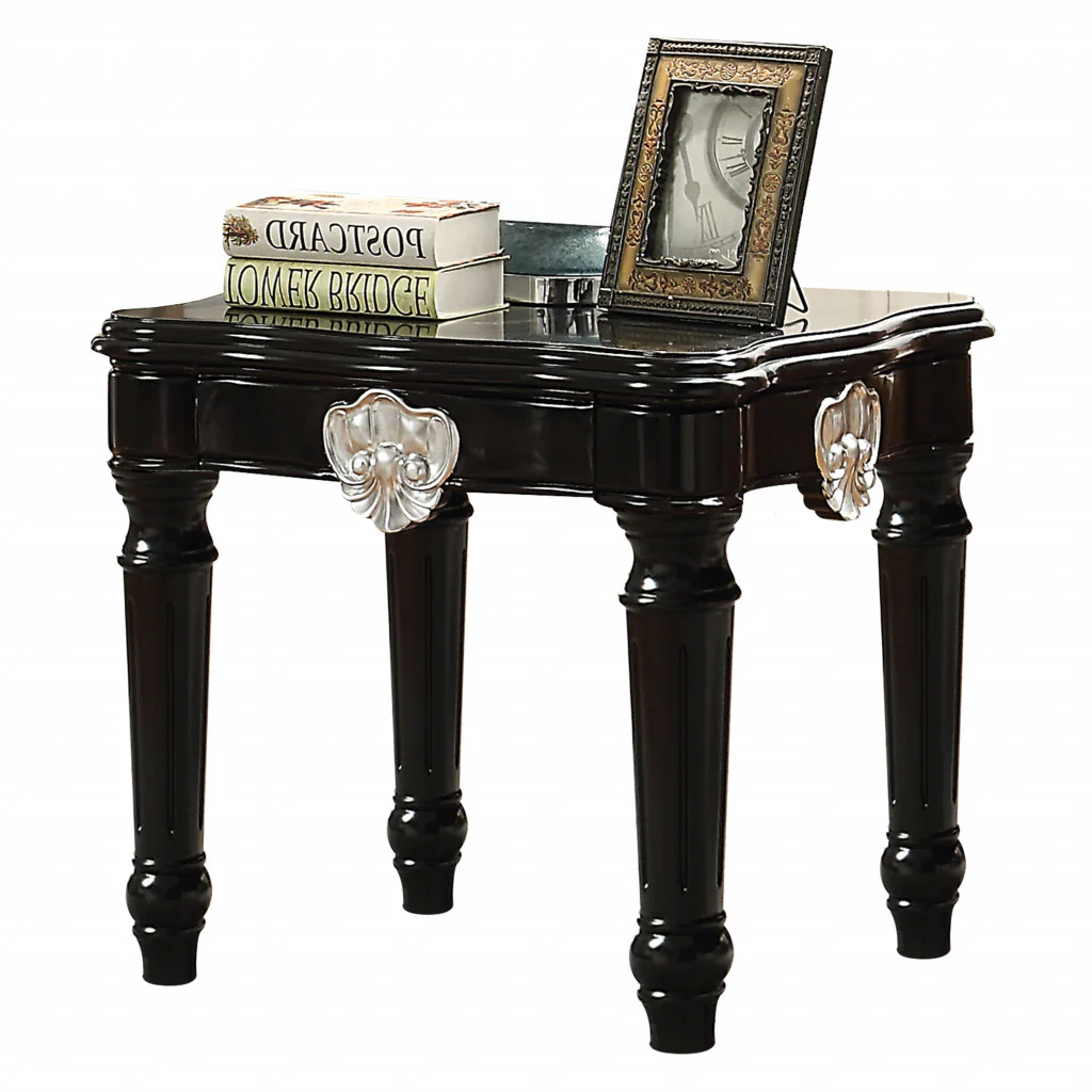 24" Black Manufactured Wood Carved Medallion Square End Table By Homeroots - Image 3