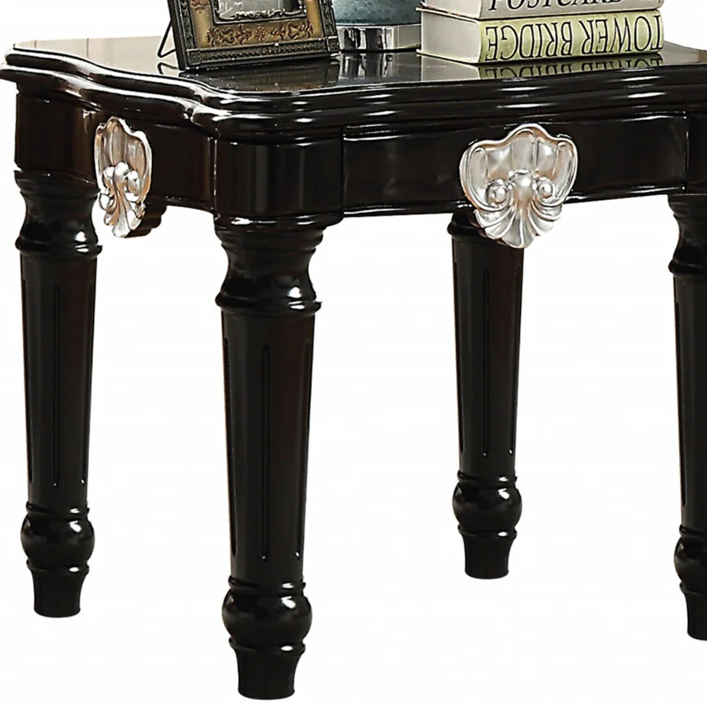 24" Black Manufactured Wood Carved Medallion Square End Table By Homeroots - Image 4