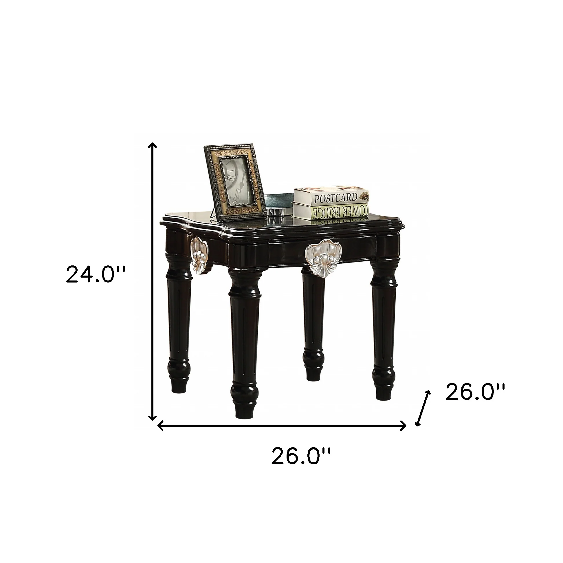 24" Black Manufactured Wood Carved Medallion Square End Table By Homeroots - Image 6