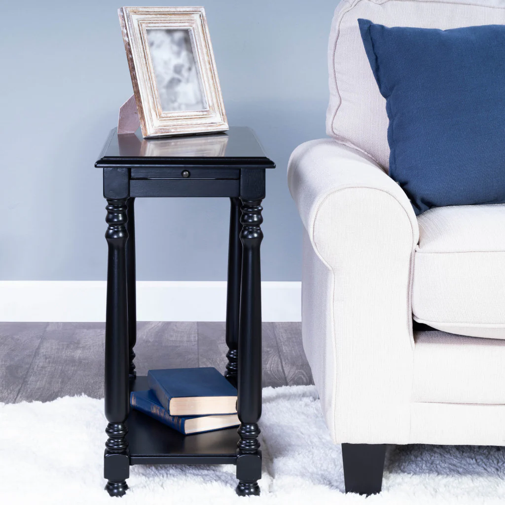 24" Black Manufactured Wood Rectangular End Table With Shelf By Homeroots - Image 7