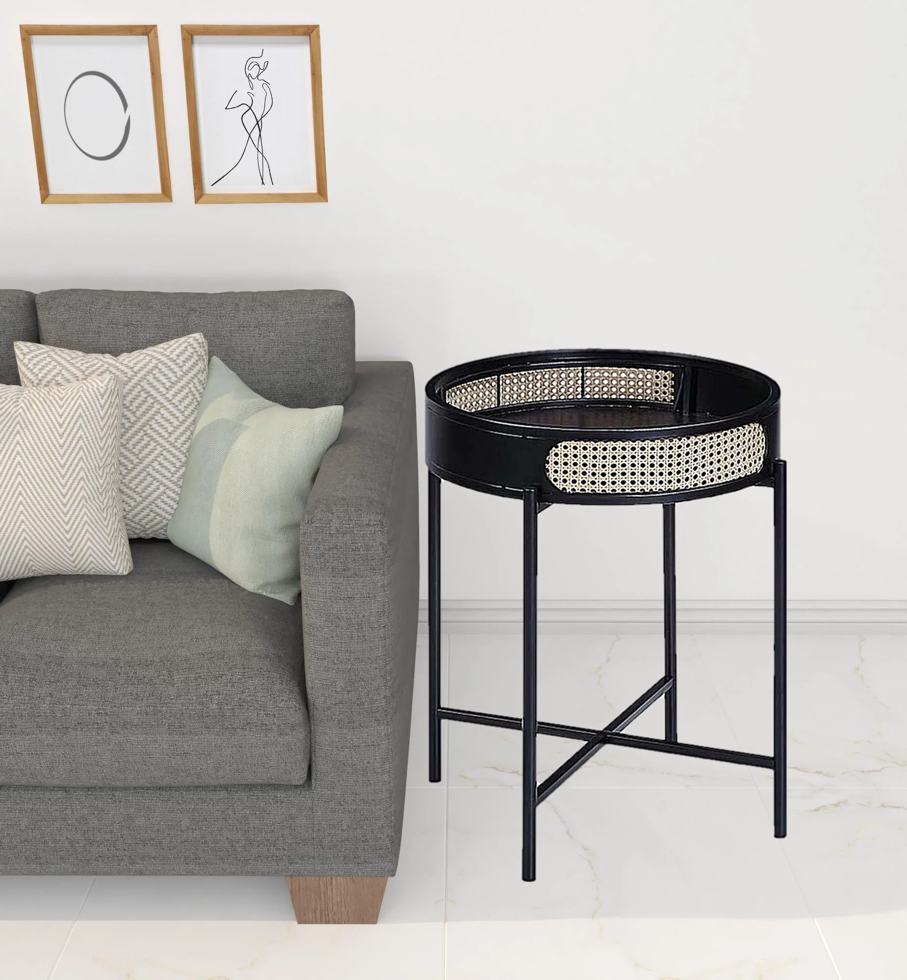 24" Black Melamine Veneer And Manufactured Wood Round End Table By Homeroots - Image 2
