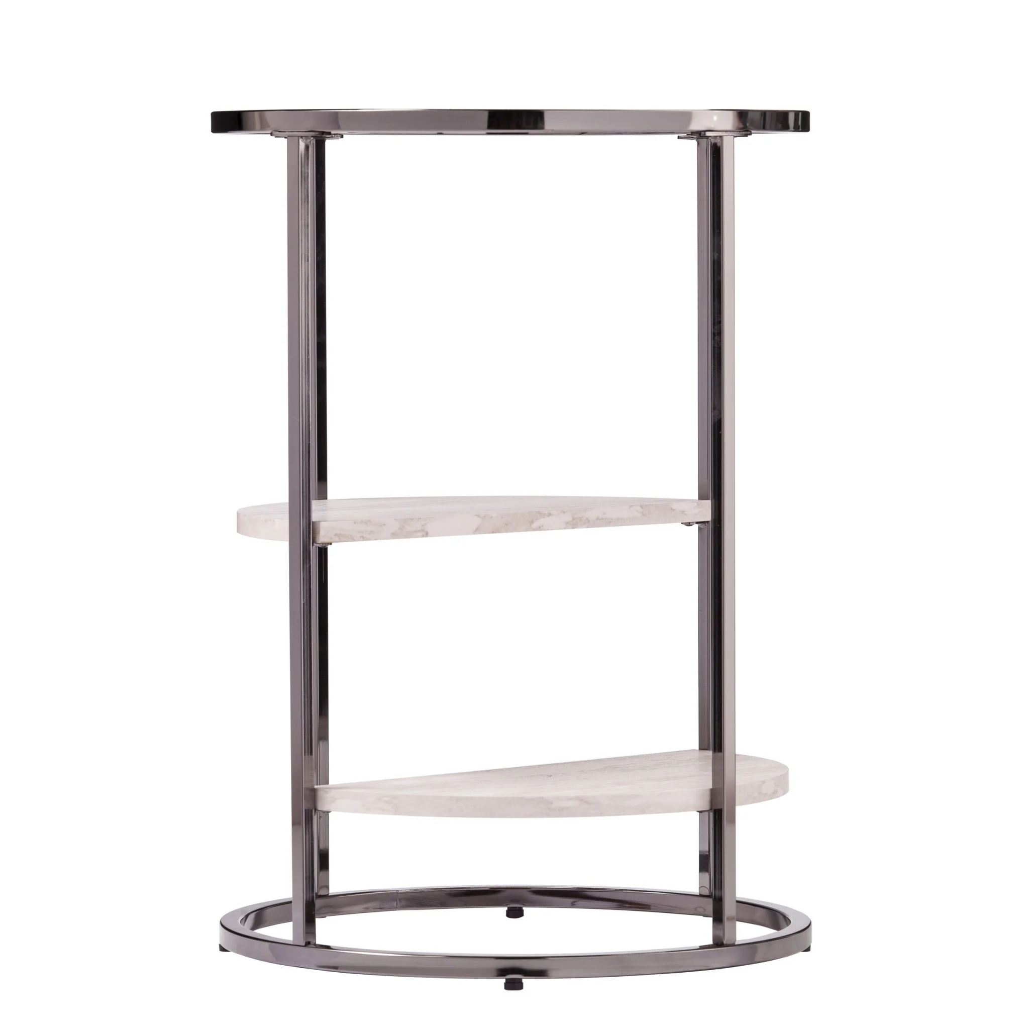 24" Black Metal Glass And Faux Marble Round End Table With Two Shelves By Homeroots - Image 2