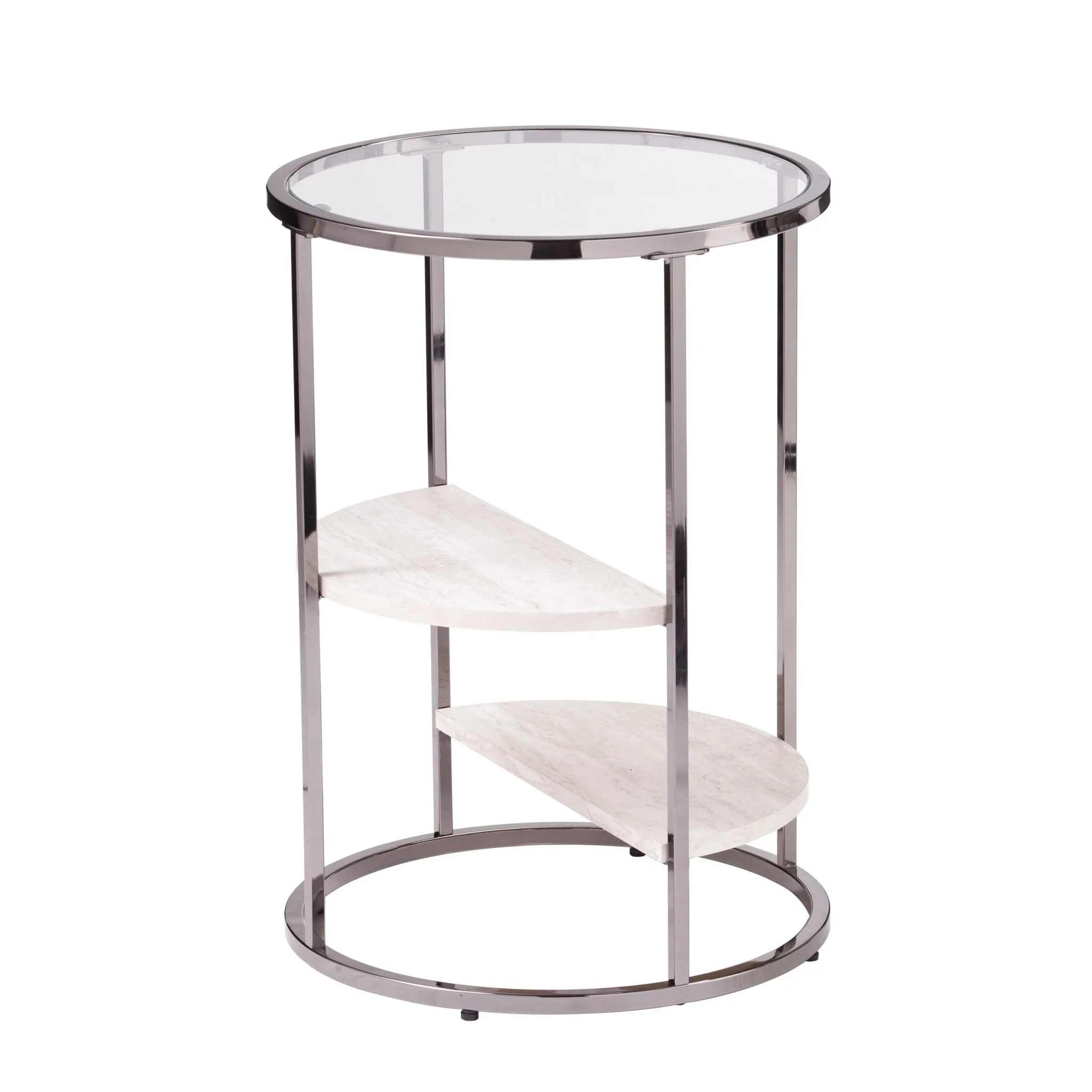 24" Black Metal Glass And Faux Marble Round End Table With Two Shelves By Homeroots - Image 3