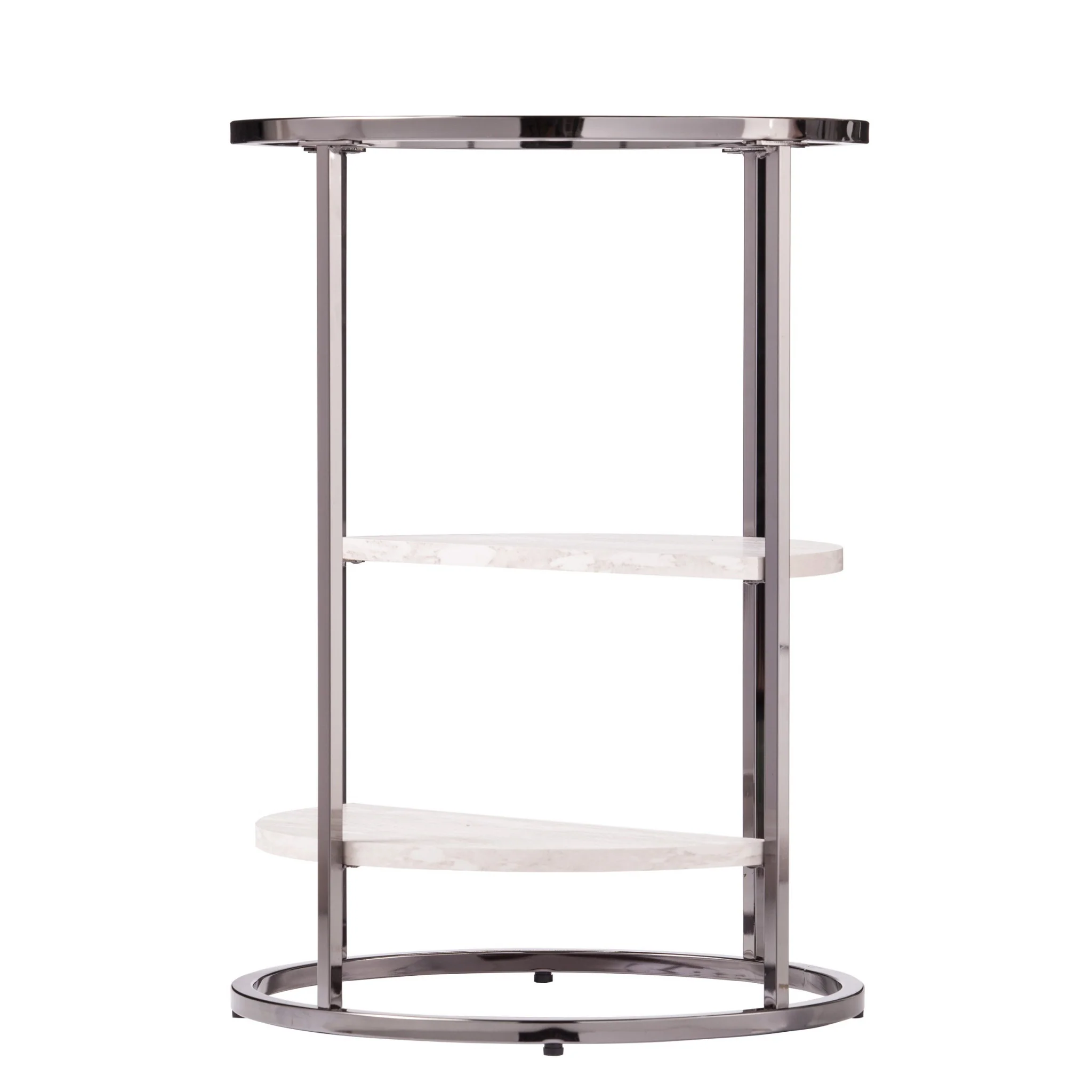 24" Black Metal Glass And Faux Marble Round End Table With Two Shelves By Homeroots - Image 4