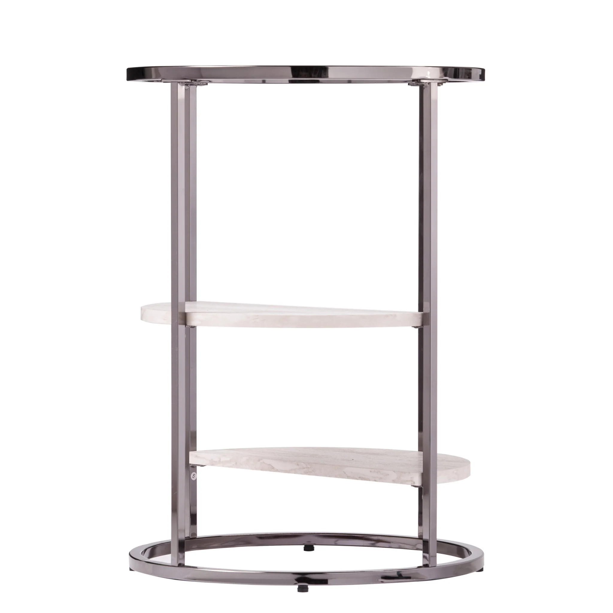 24" Black Metal Glass And Faux Marble Round End Table With Two Shelves By Homeroots - Image 5