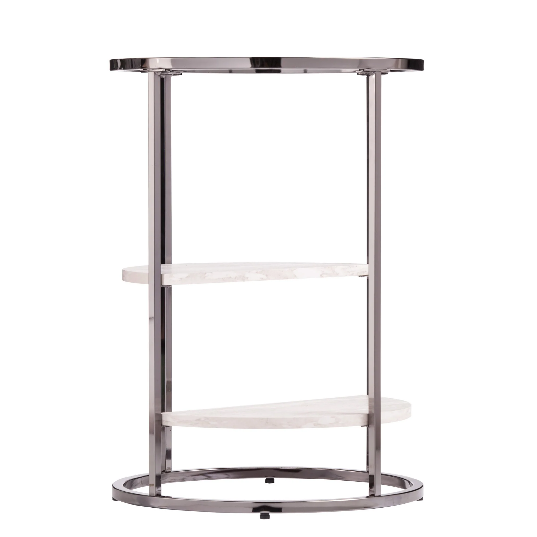 24" Black Metal Glass And Faux Marble Round End Table With Two Shelves By Homeroots - Image 6