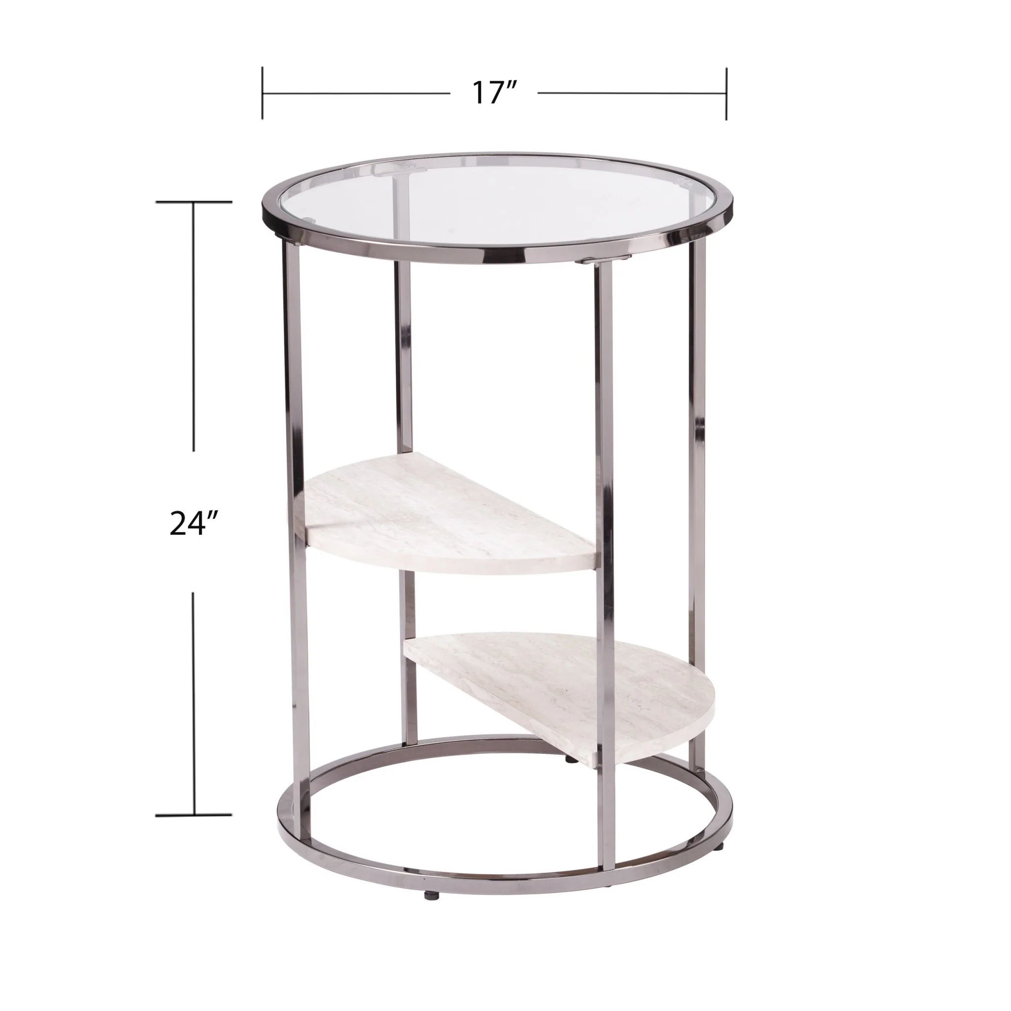 24" Black Metal Glass And Faux Marble Round End Table With Two Shelves By Homeroots - Image 9