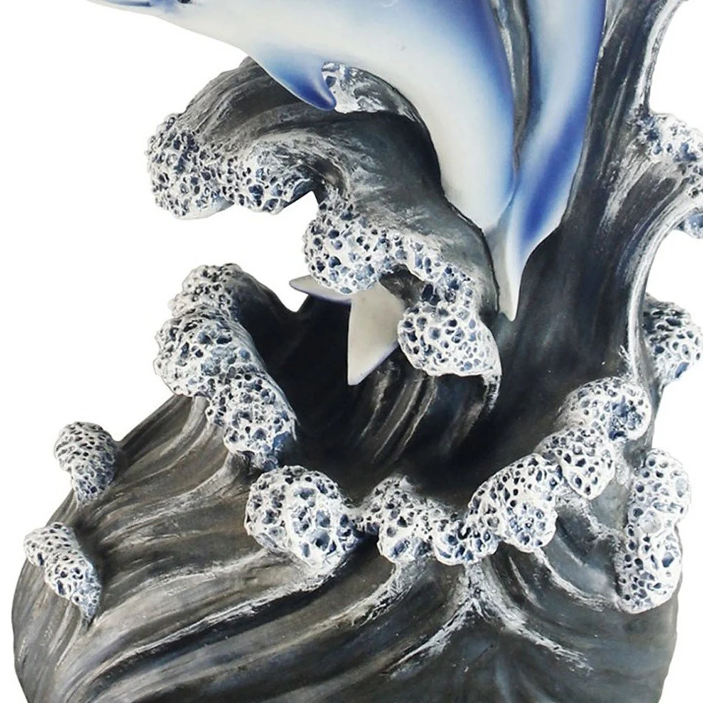 24" Blue And Clear Glass Polyresin Dolphins Round End Table By Homeroots - Image 4