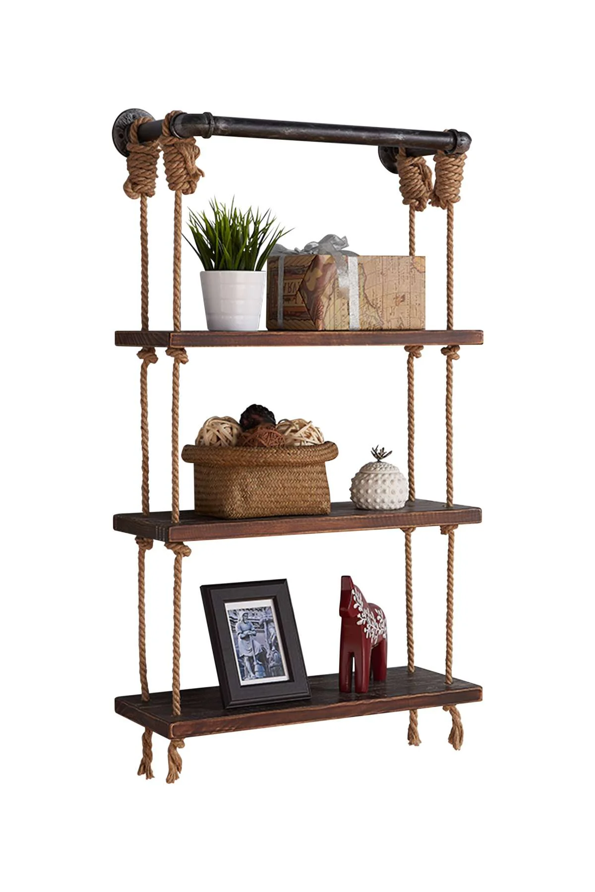 24" Brannon Modern Pine Wood Floating Wall Shelf in Gray and Walnut Finish By Armen Living - Image 2