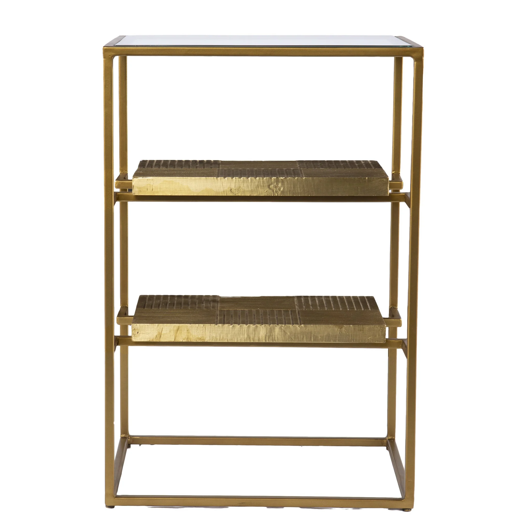 24" Brass Glass And Iron Rectangular End Table With Two Shelves By Homeroots - Image 2