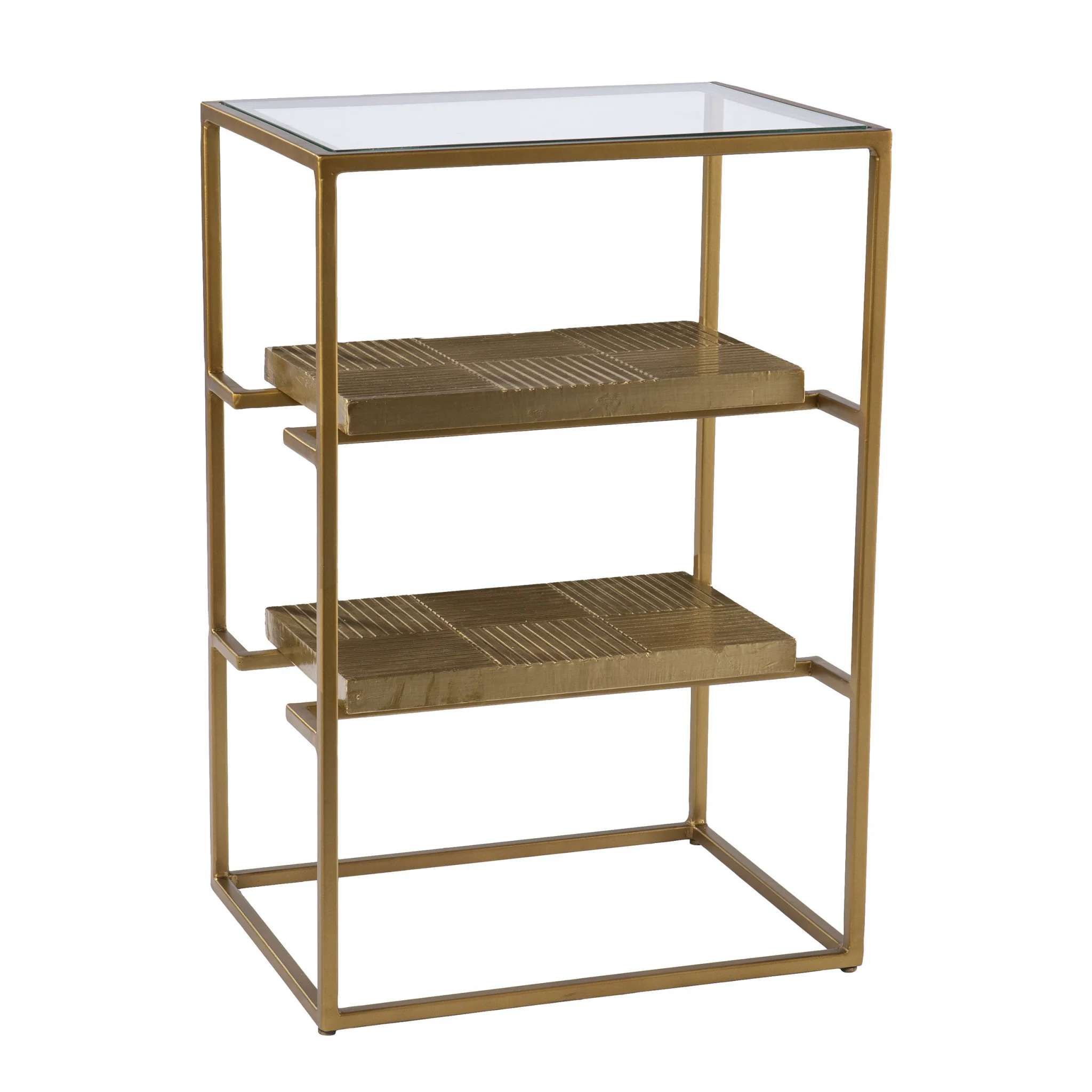 24" Brass Glass And Iron Rectangular End Table With Two Shelves By Homeroots - Image 3