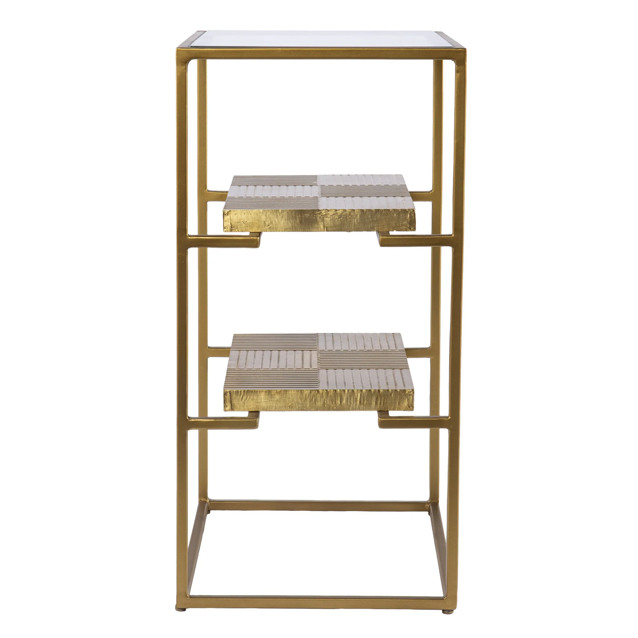 24" Brass Glass And Iron Rectangular End Table With Two Shelves By Homeroots - Image 4