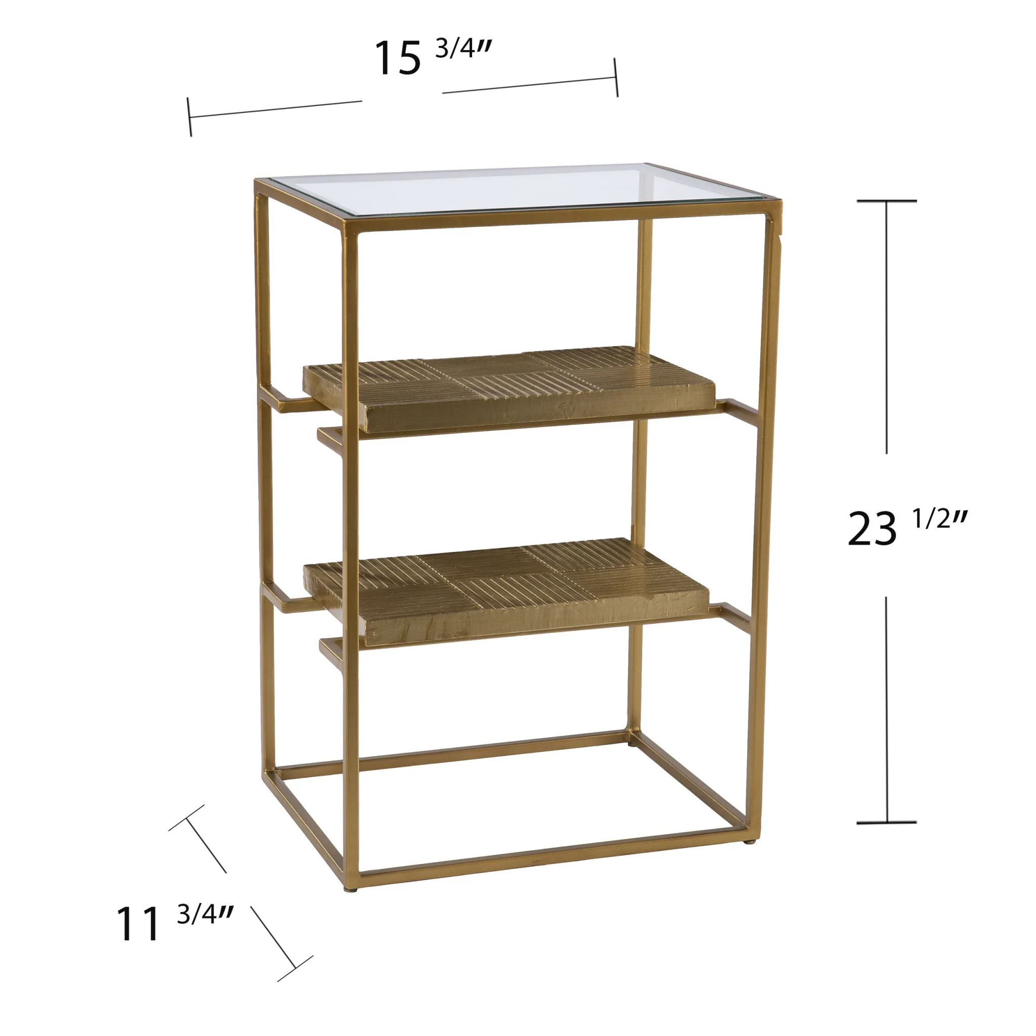 24" Brass Glass And Iron Rectangular End Table With Two Shelves By Homeroots - Image 6