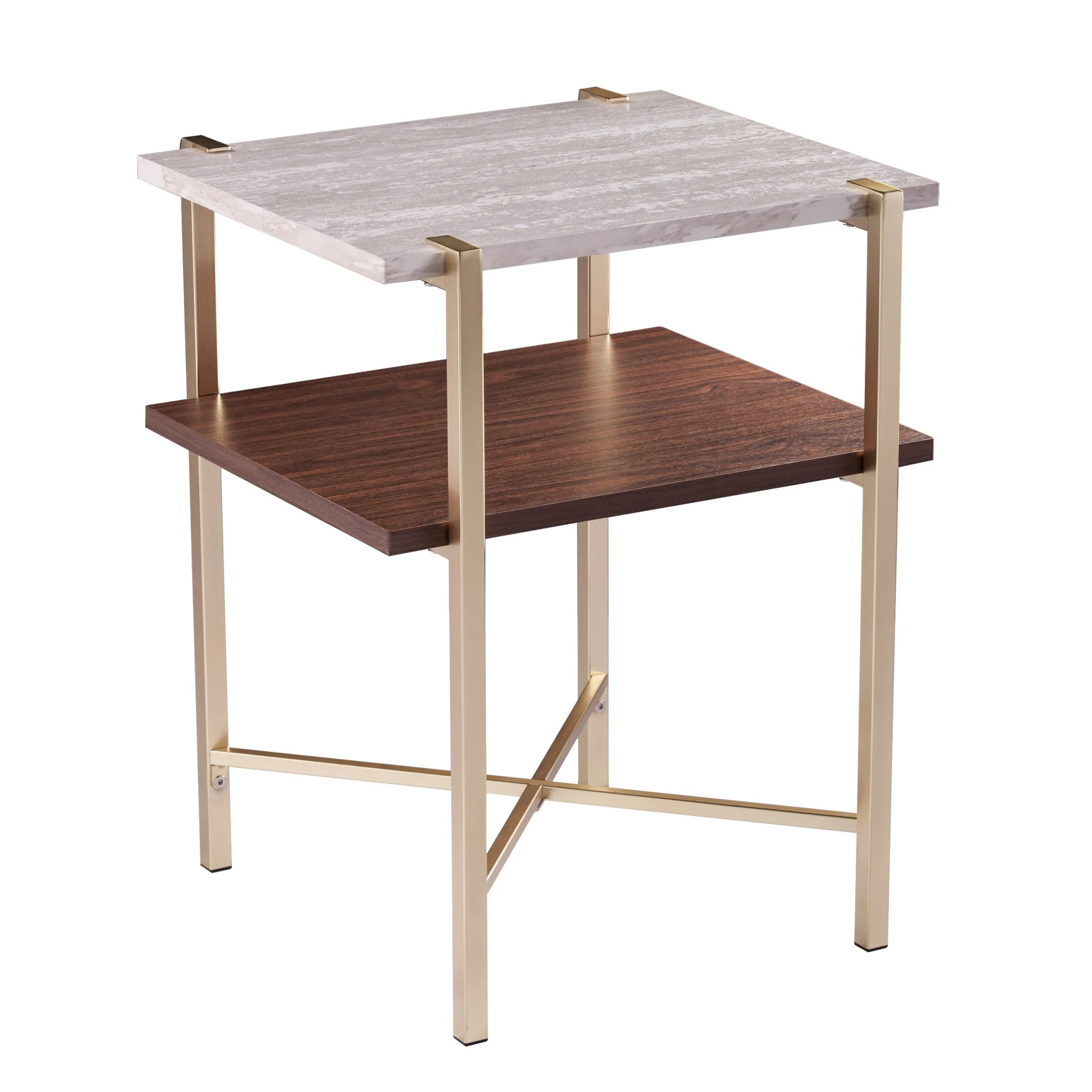 24" Brass Manufactured Wood And Iron Square End Table With Shelf By Homeroots - Image 2