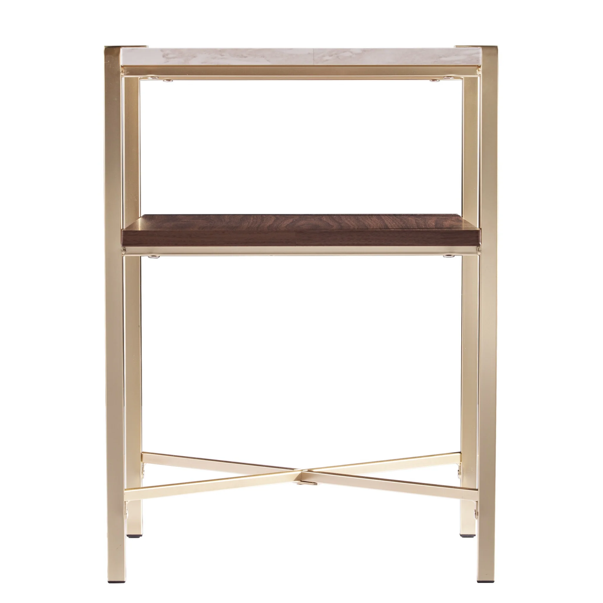 24" Brass Manufactured Wood And Iron Square End Table With Shelf By Homeroots - Image 3