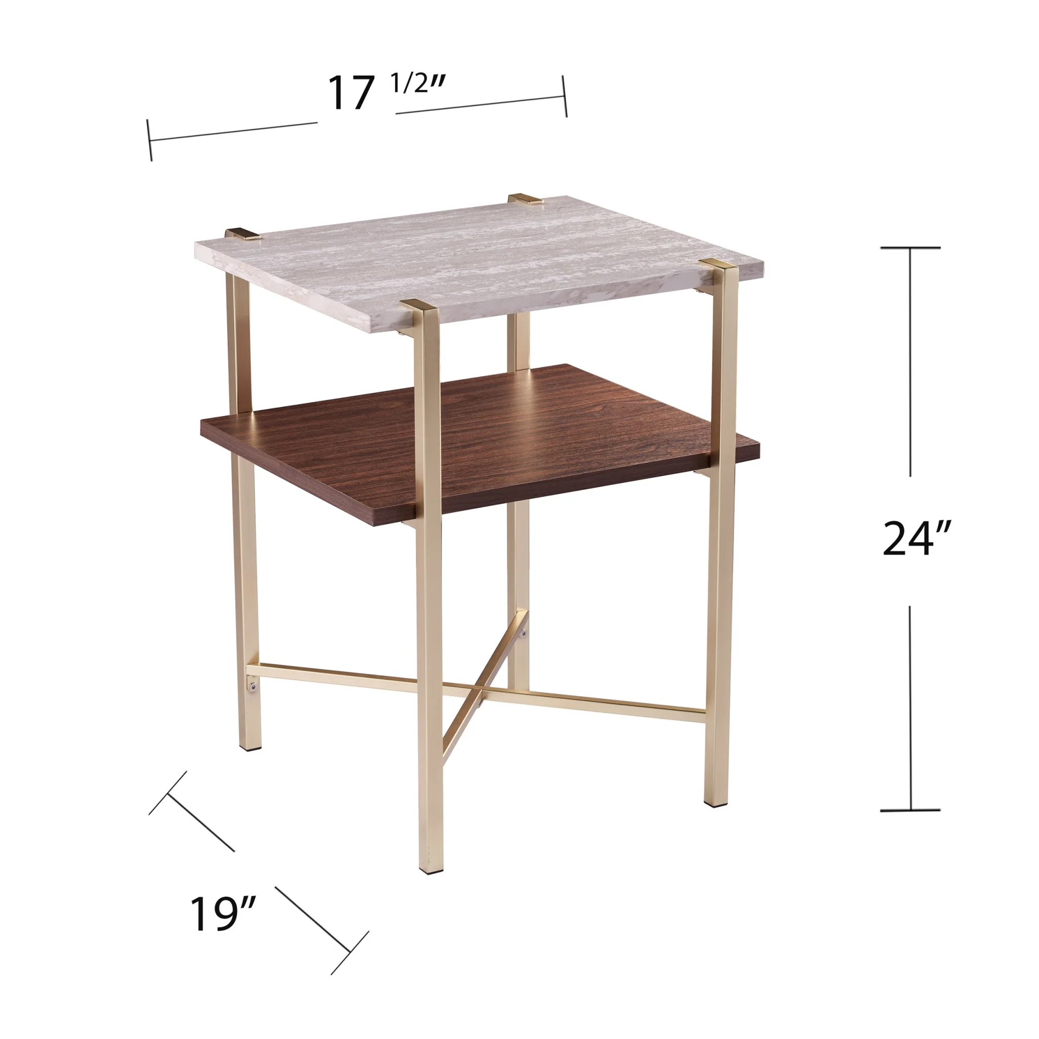24" Brass Manufactured Wood And Iron Square End Table With Shelf By Homeroots - Image 5
